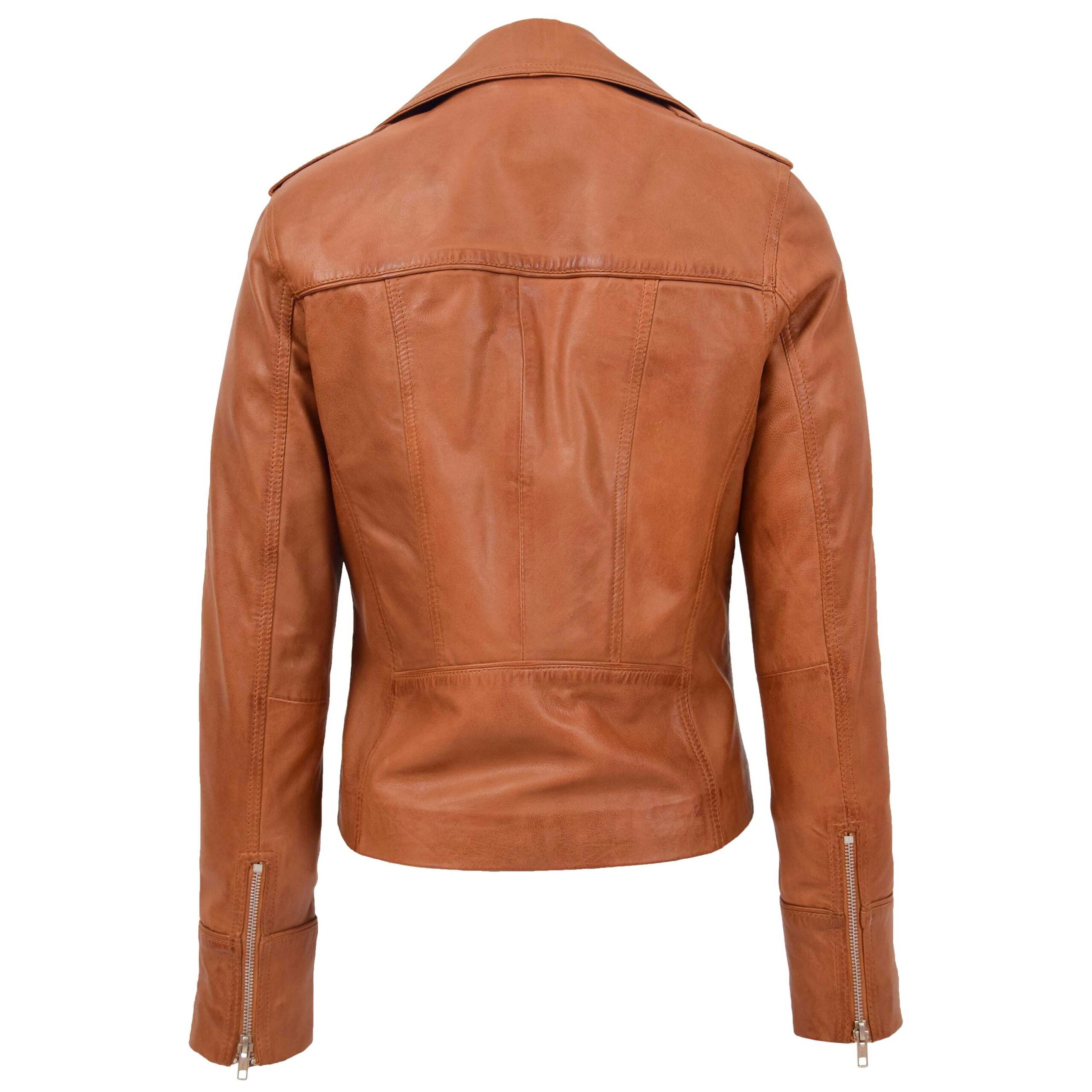 BUNERI Veste Femme Cuir Ajuste Style Biker Beige Clair – Image 2