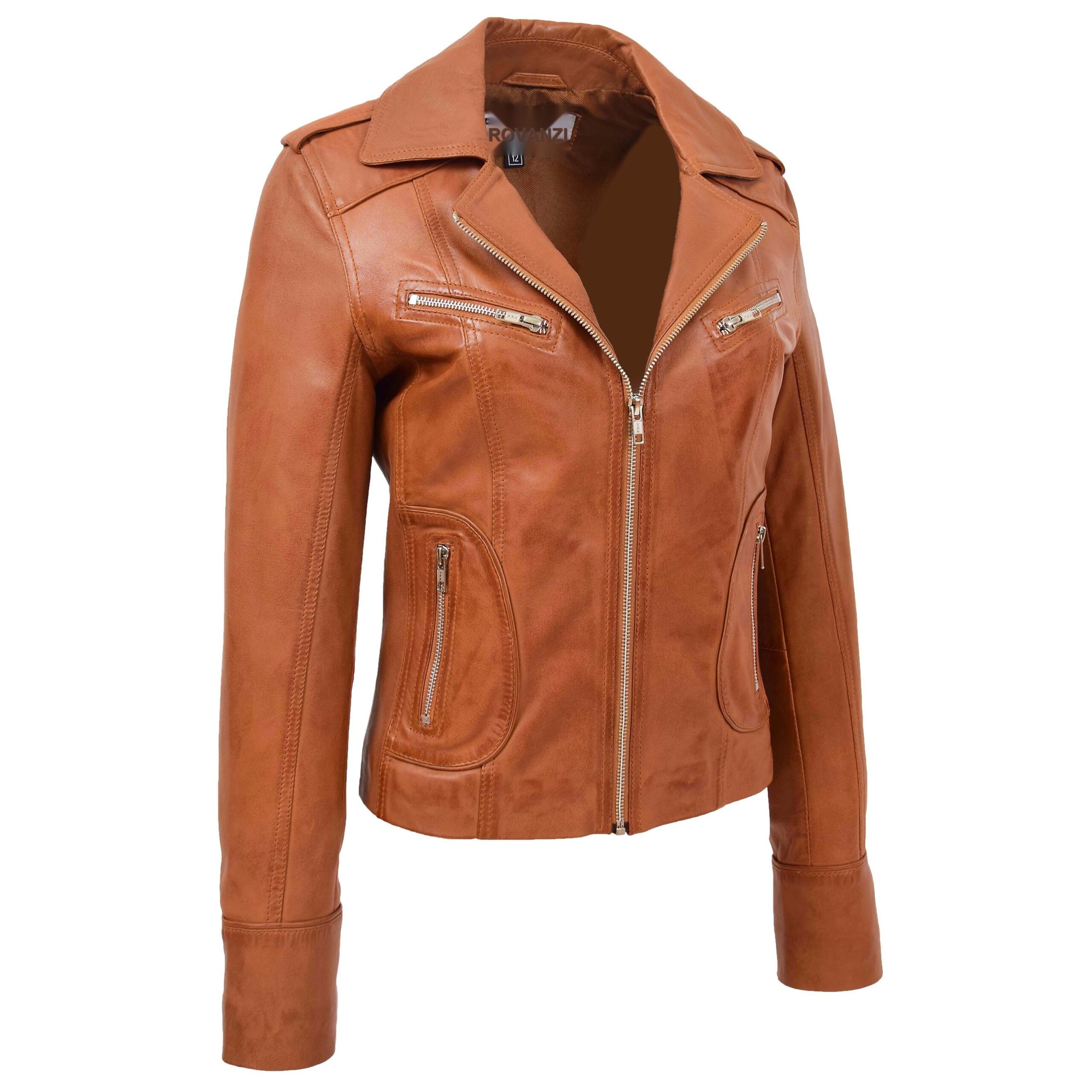 BUNERI Veste Femme Cuir Ajuste Style Biker Beige Clair – Image 3