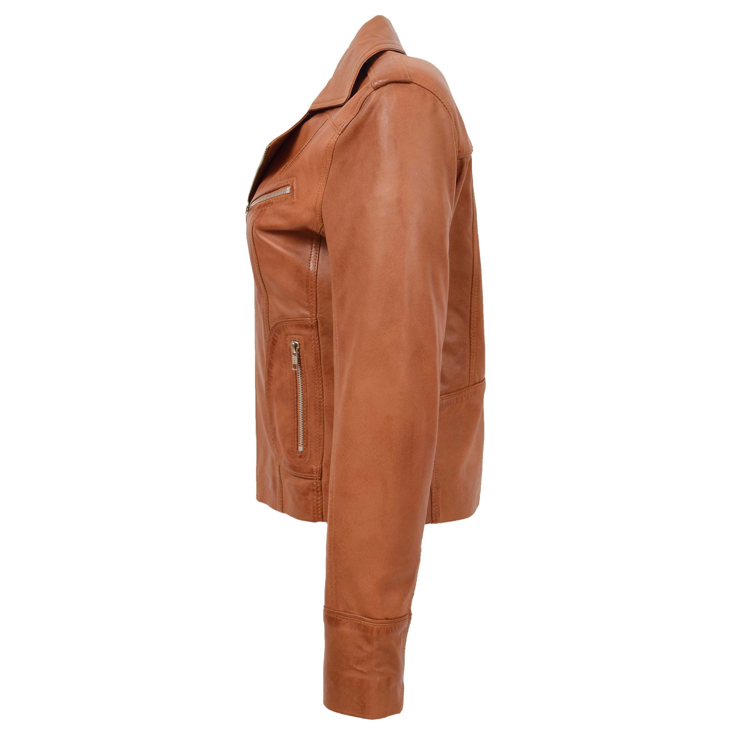BUNERI Veste Femme Cuir Ajuste Style Biker Beige Clair – Image 5