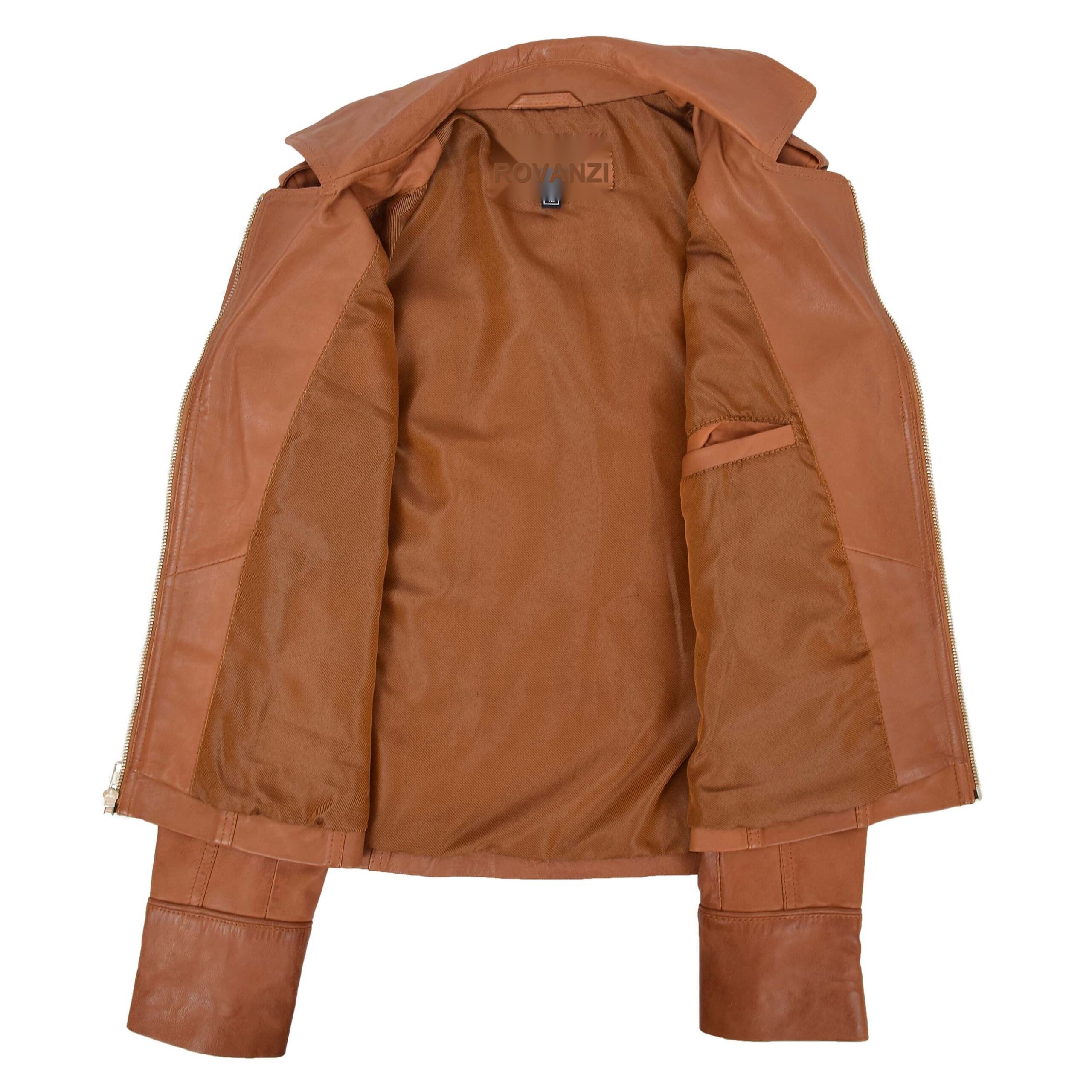 BUNERI Veste Femme Cuir Ajuste Style Biker Beige Clair – Image 6