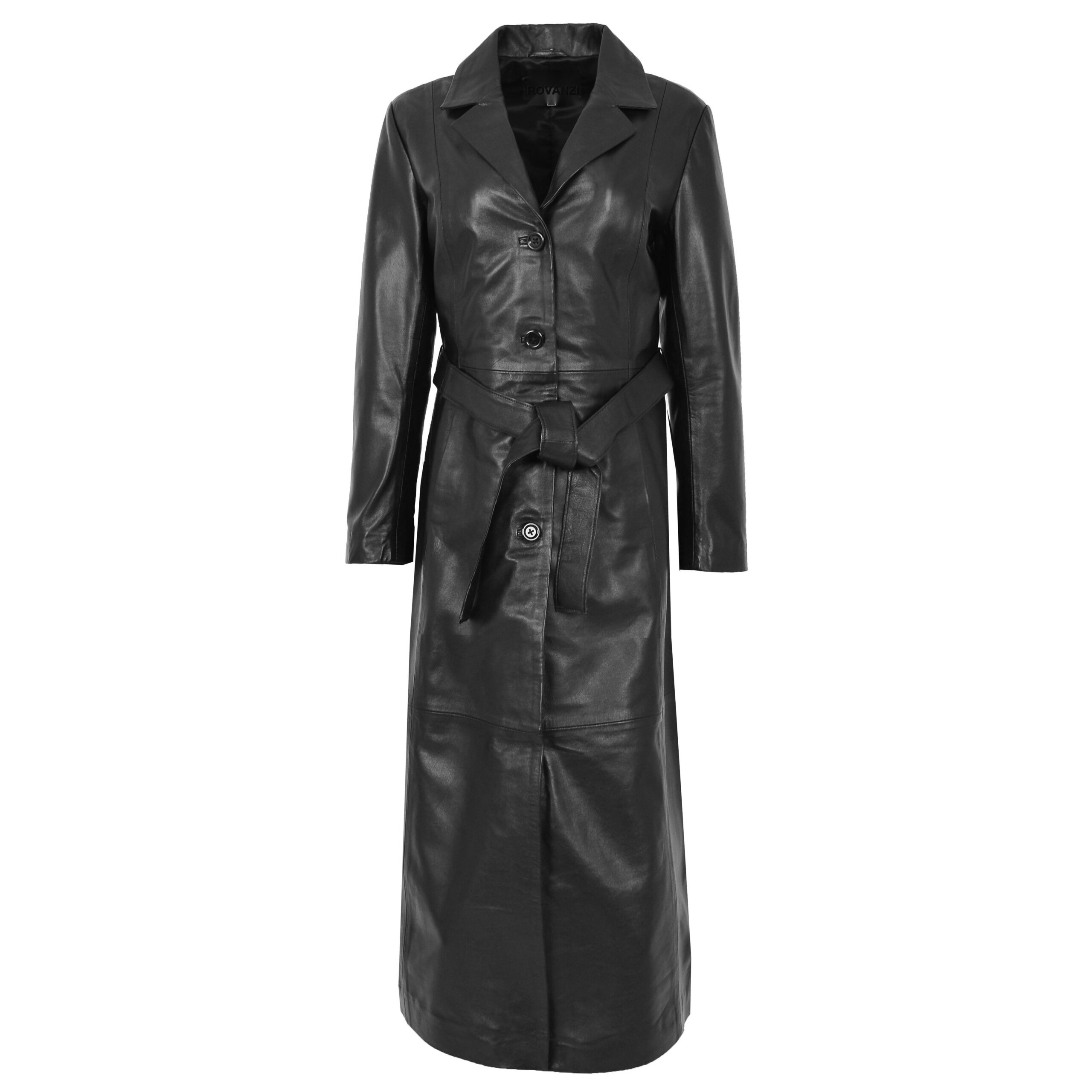 BUNERI Manteau en Cuir Noir Pleine Longueur Classique pour Femme II