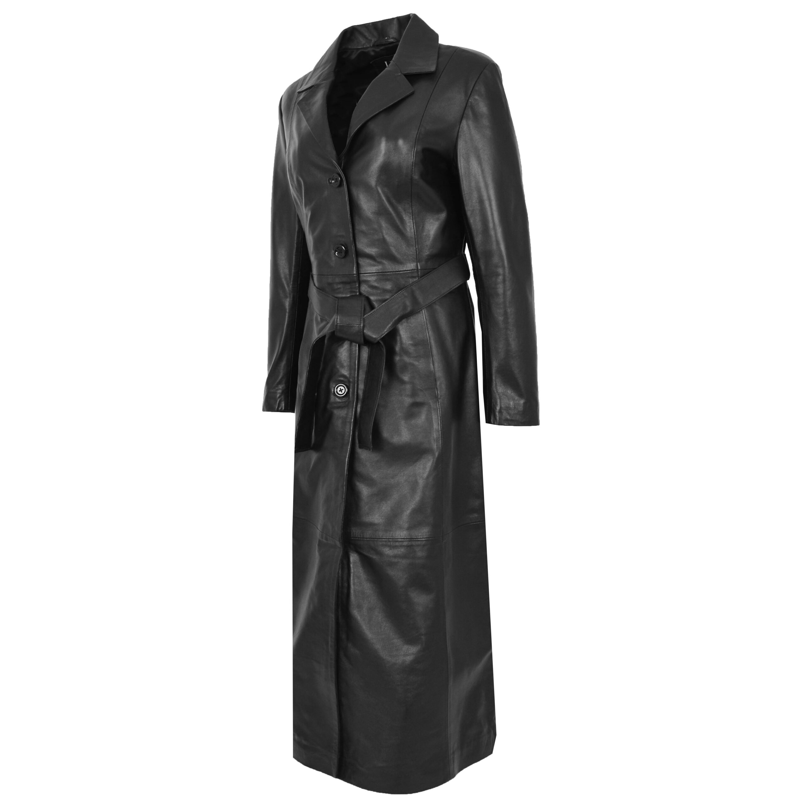 BUNERI Manteau en Cuir Noir Pleine Longueur Classique pour Femme II – Image 4