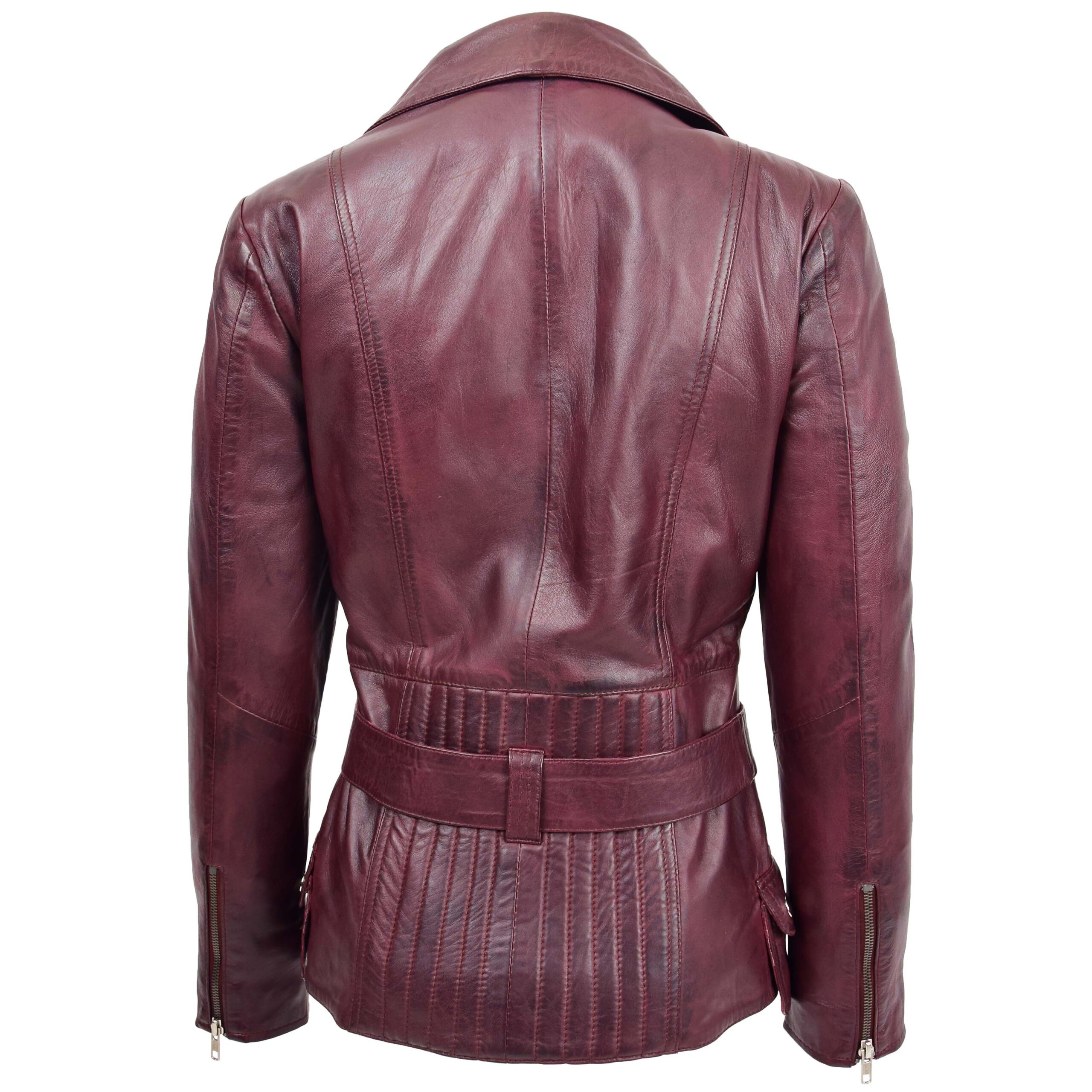 BUNERI Veste Biker en Cuir Mi-Hanches pour Femme Bordeaux – Image 2