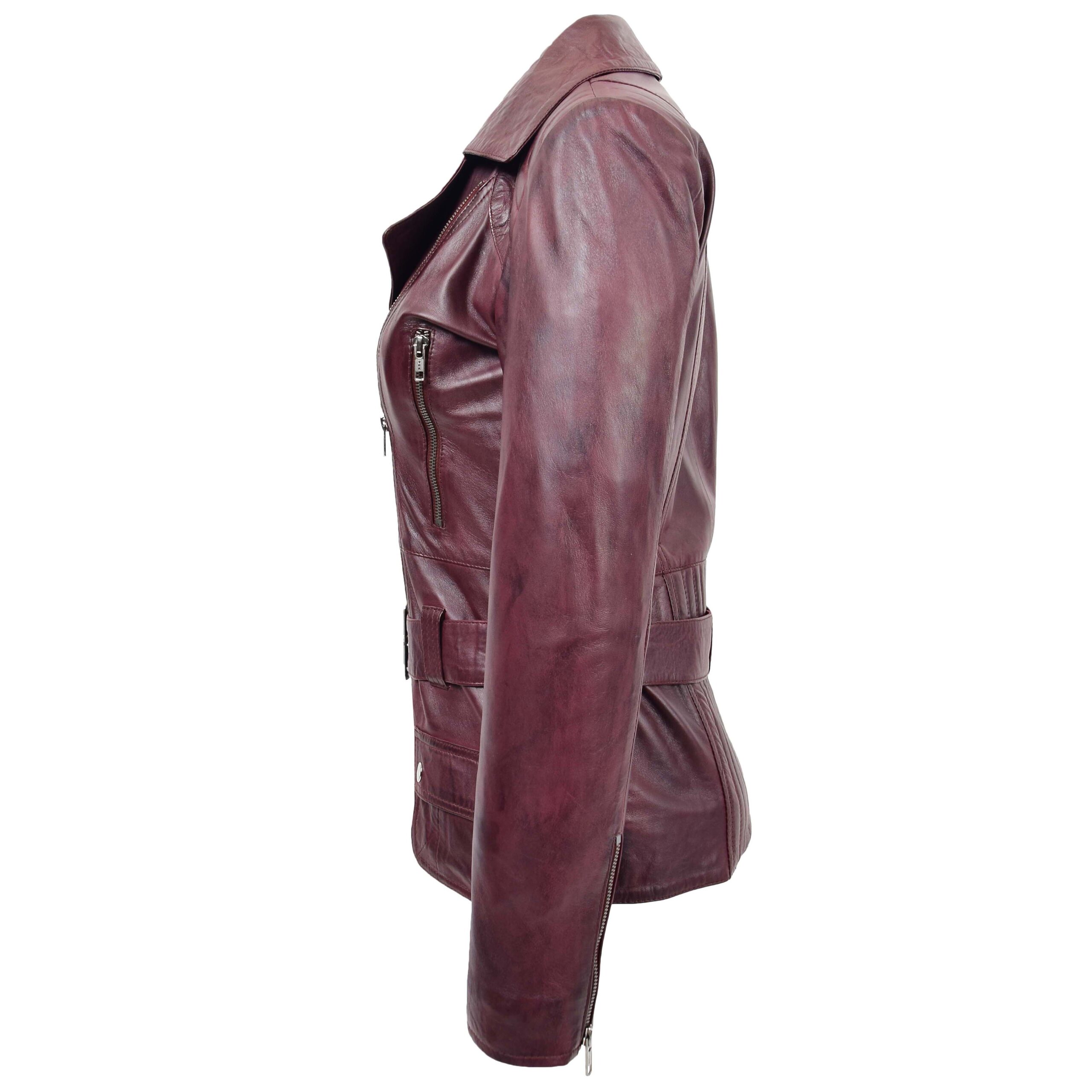 BUNERI Veste Biker en Cuir Mi-Hanches pour Femme Bordeaux – Image 5