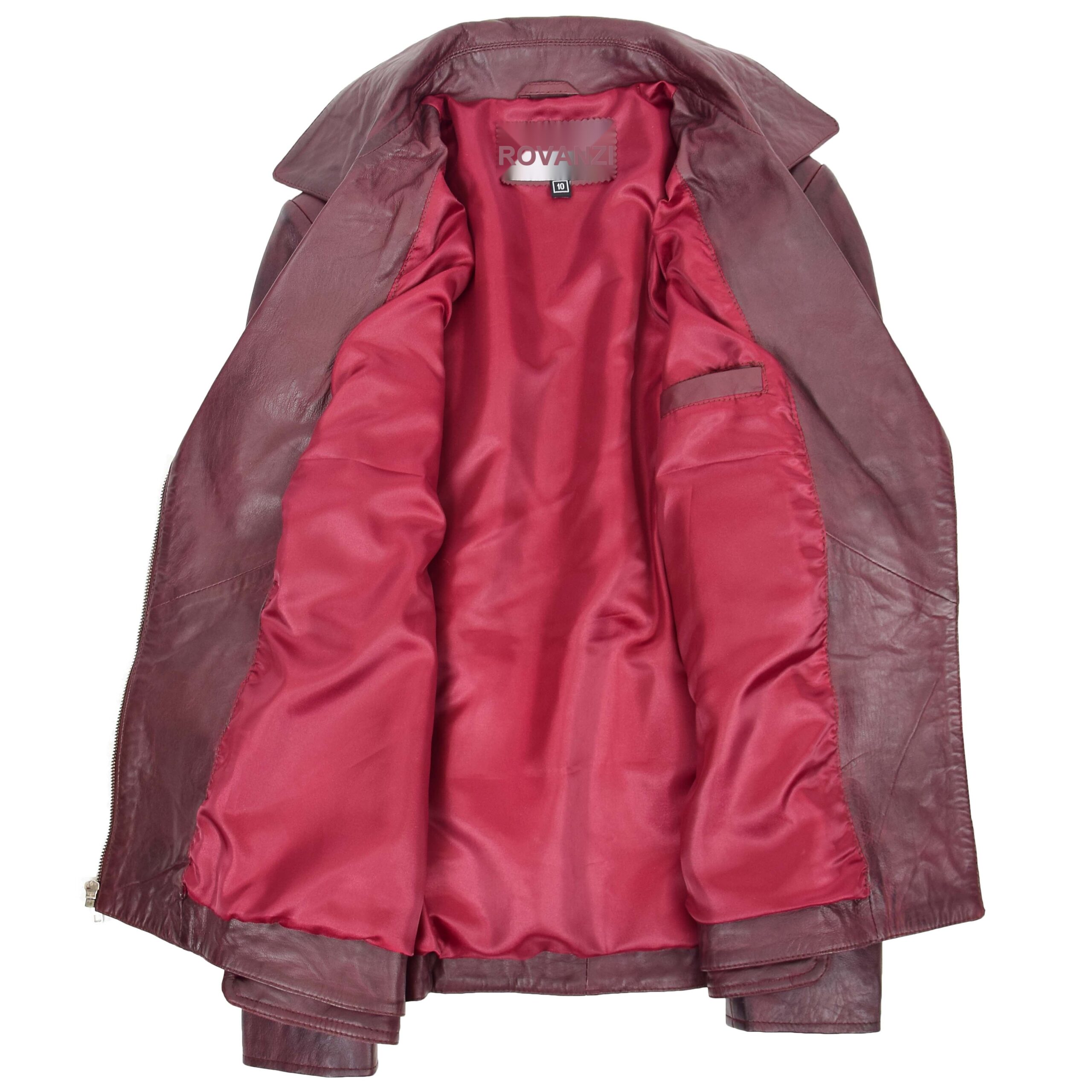 BUNERI Veste Biker en Cuir Mi-Hanches pour Femme Bordeaux – Image 6