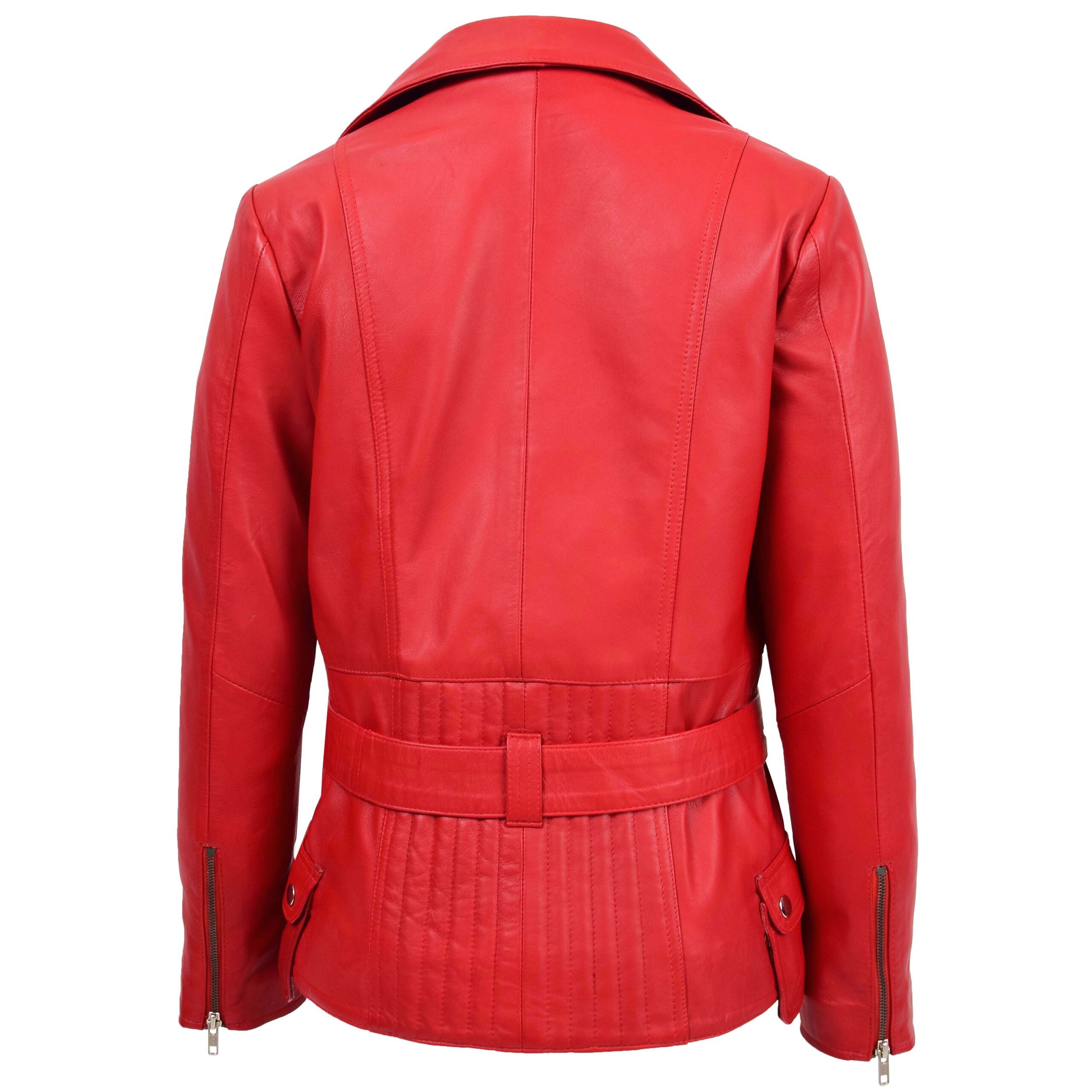 BUNERI Veste Biker Femme Cuir Longueur Hanche Rouge – Image 2