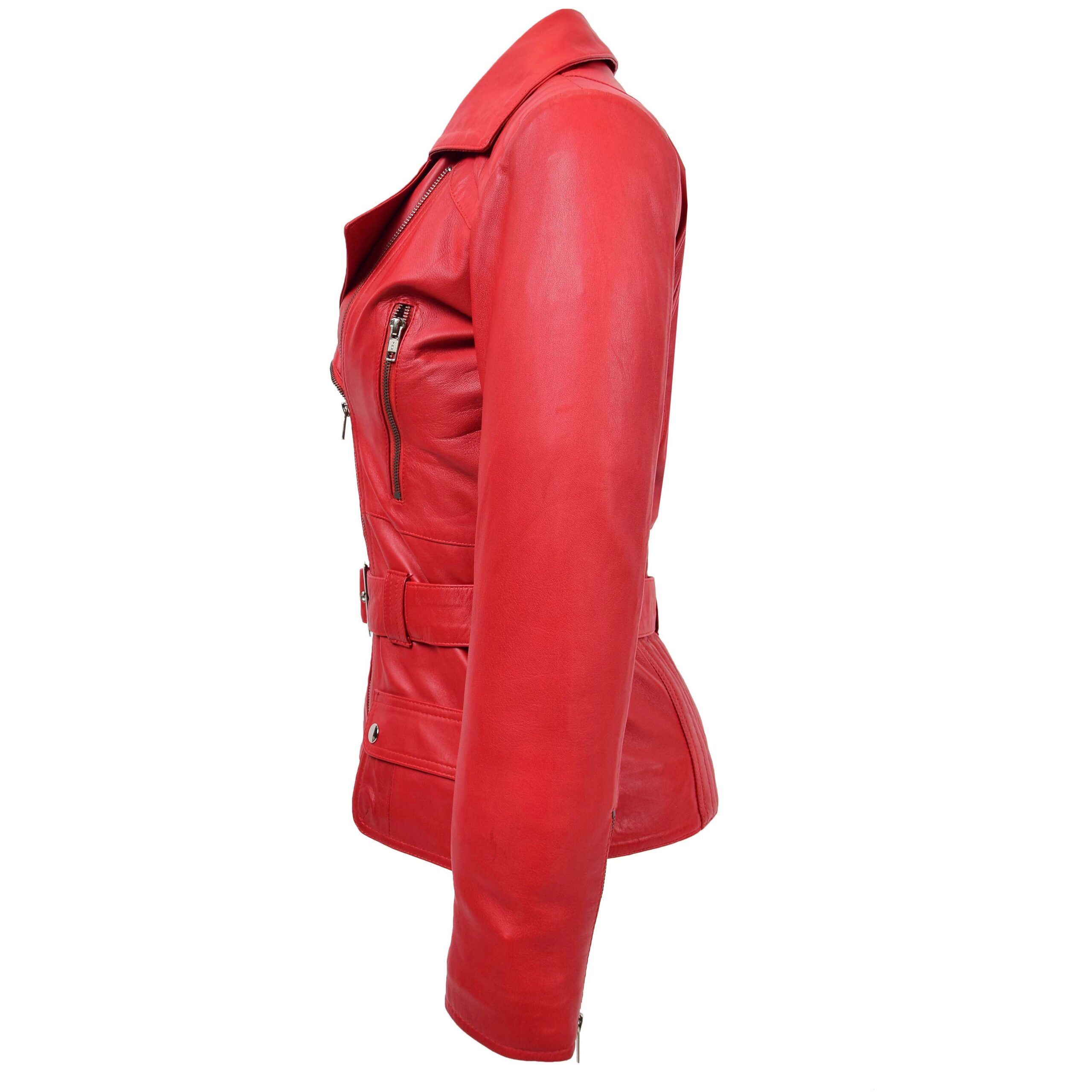 BUNERI Veste Biker Femme Cuir Longueur Hanche Rouge – Image 5