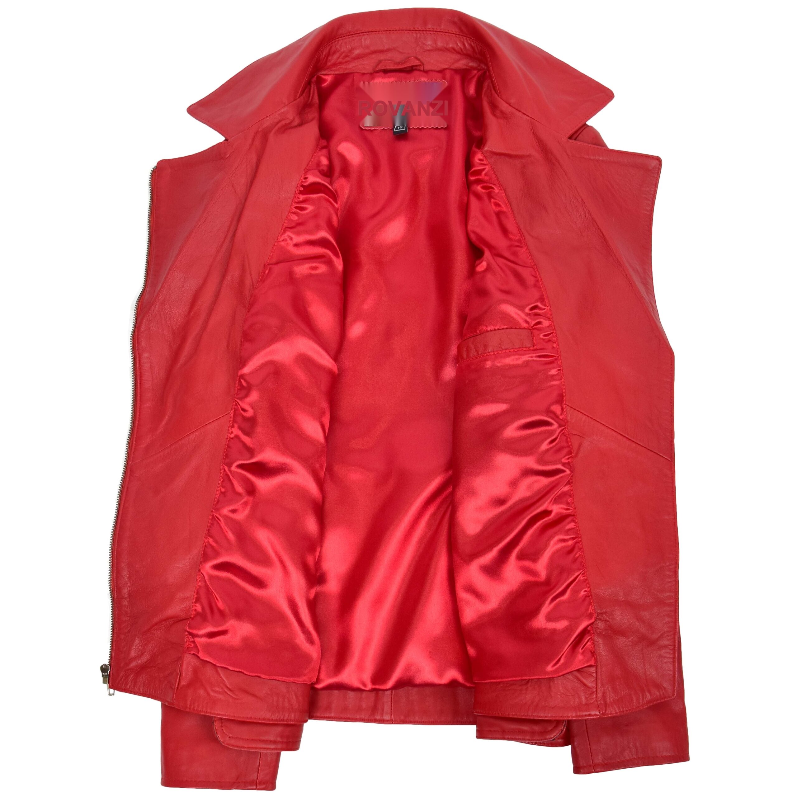 BUNERI Veste Biker Femme Cuir Longueur Hanche Rouge – Image 6