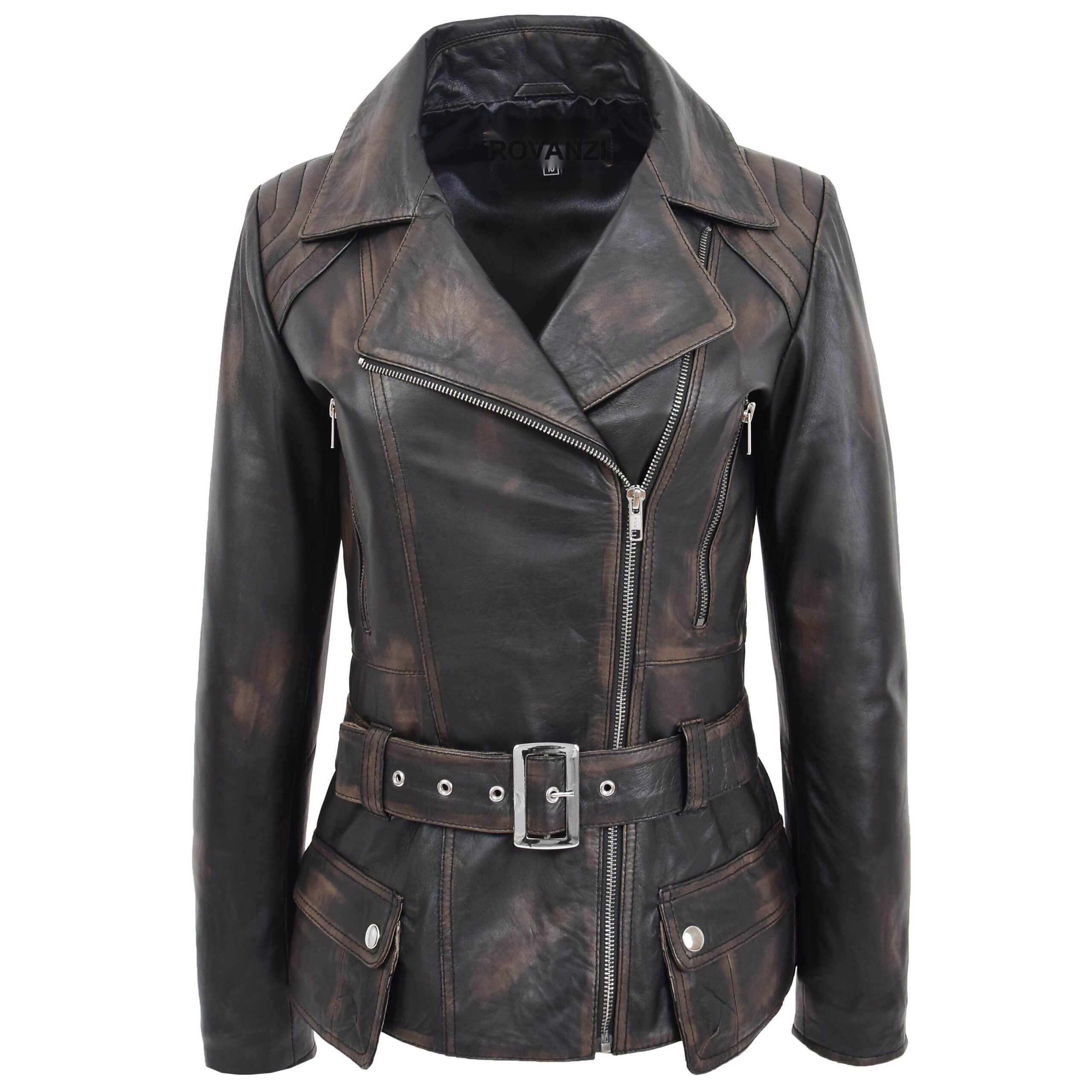BUNERI Biker Celia en Cuir Longueur Hanche Rub-Off