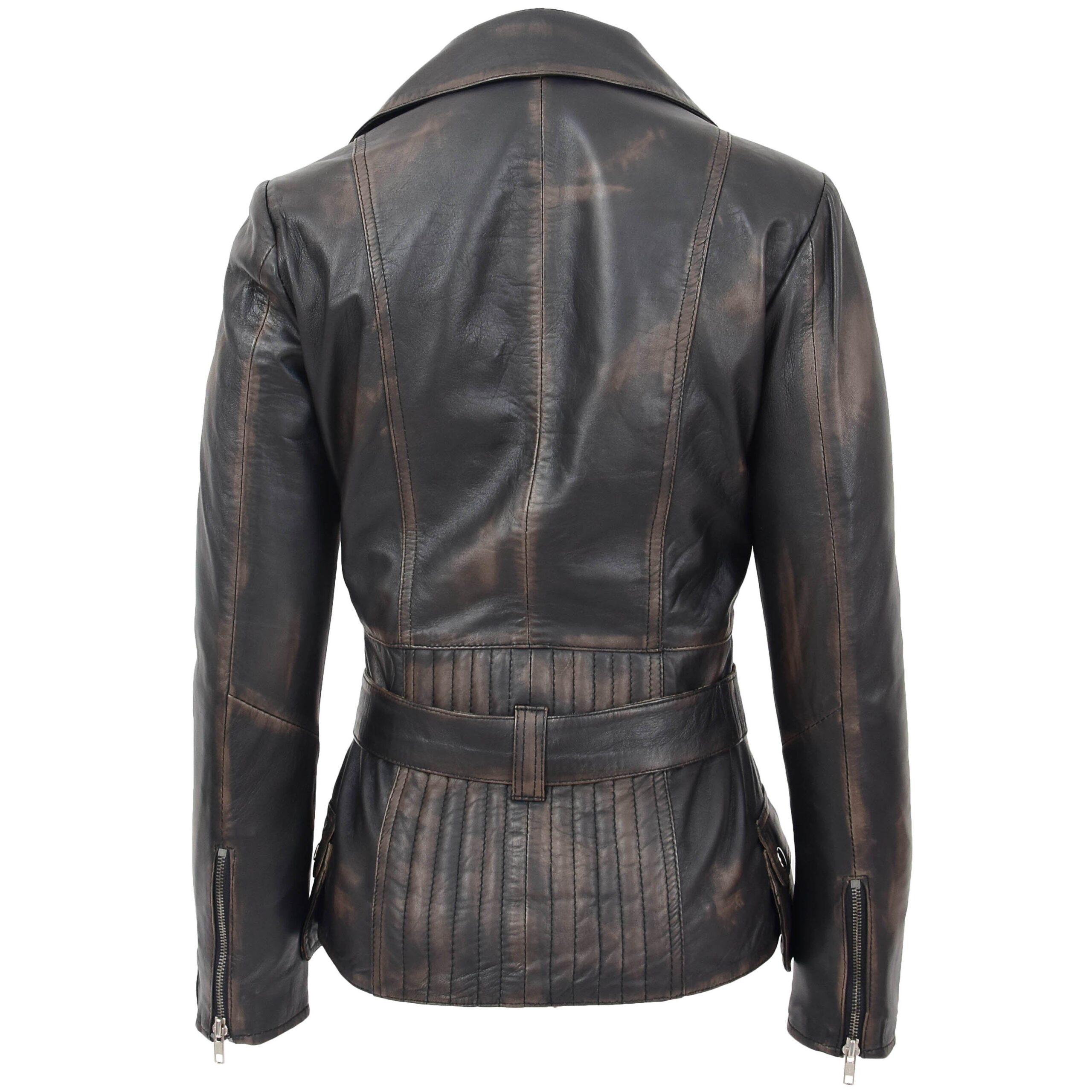 BUNERI Biker Celia en Cuir Longueur Hanche Rub-Off – Image 2