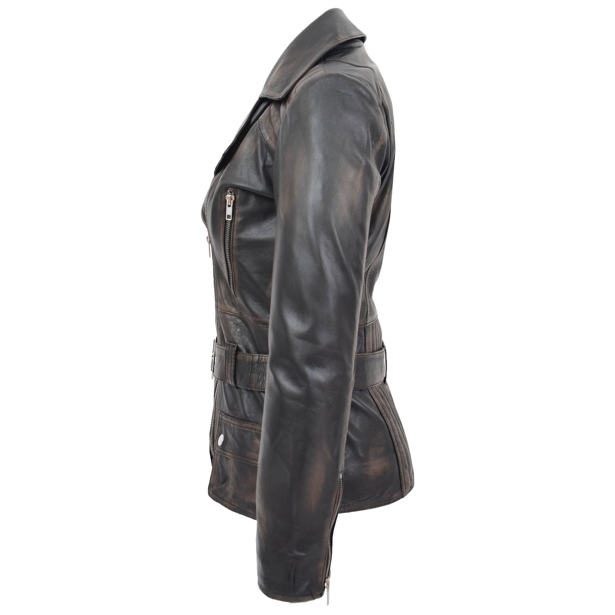 BUNERI Biker Celia en Cuir Longueur Hanche Rub-Off – Image 6