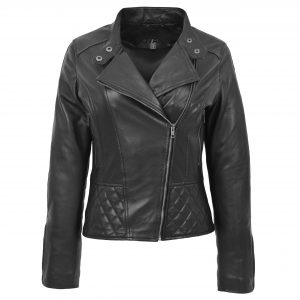 BUNERI Biker Cuir Laura Noire à Col Montant