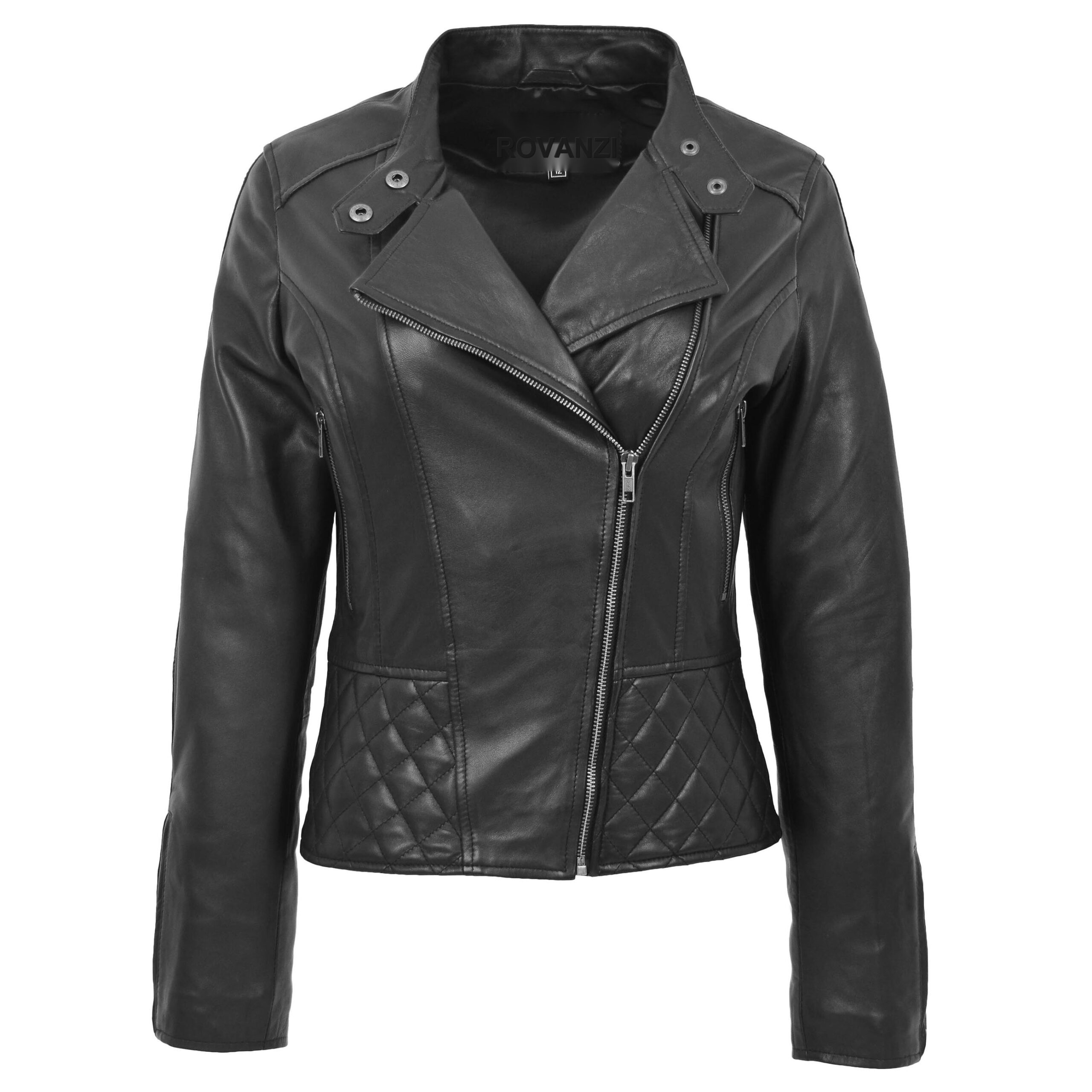 BUNERI Biker Cuir Laura Noire à Col Montant
