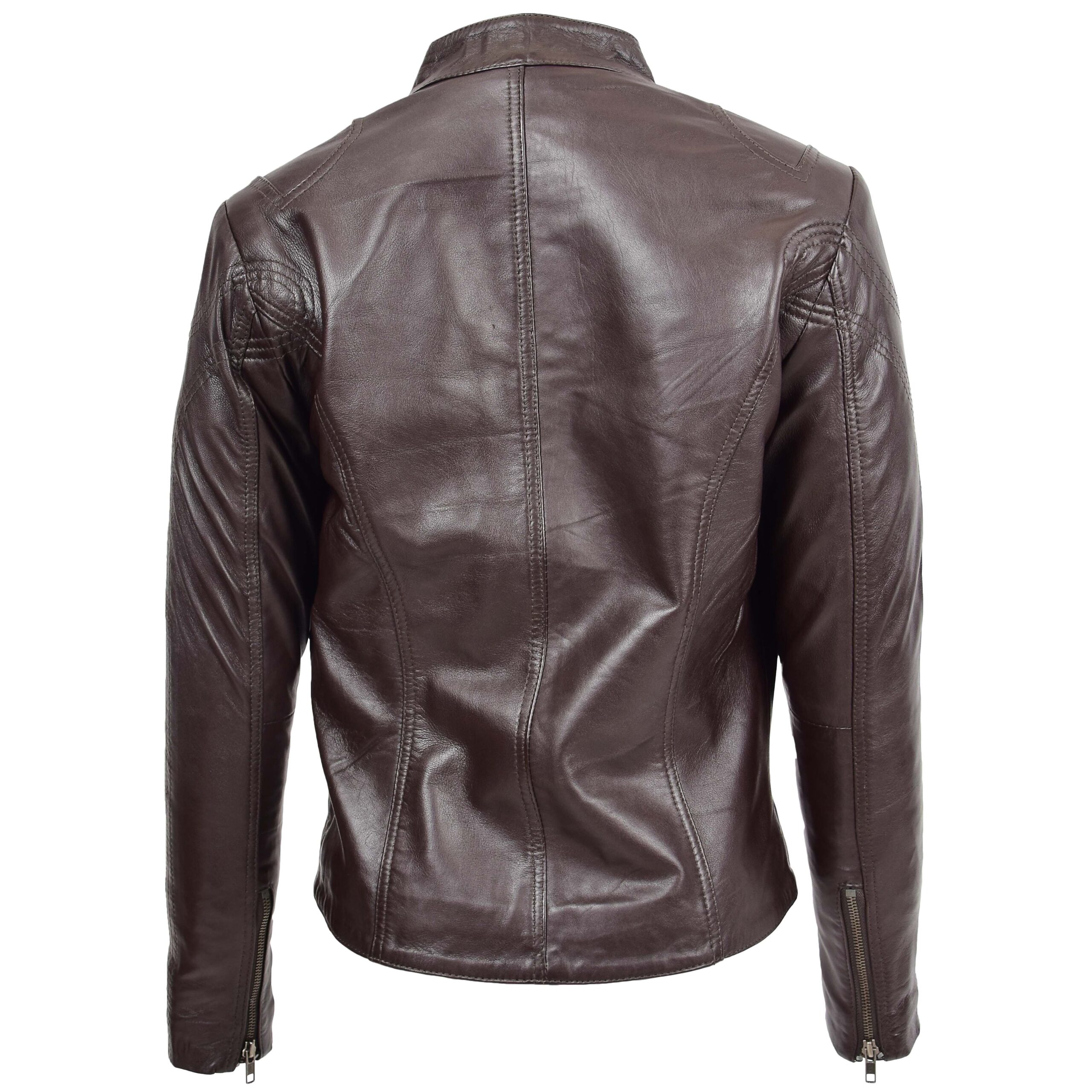 BUNERI Veste Femme Cuir Col Montant Marron – Image 2