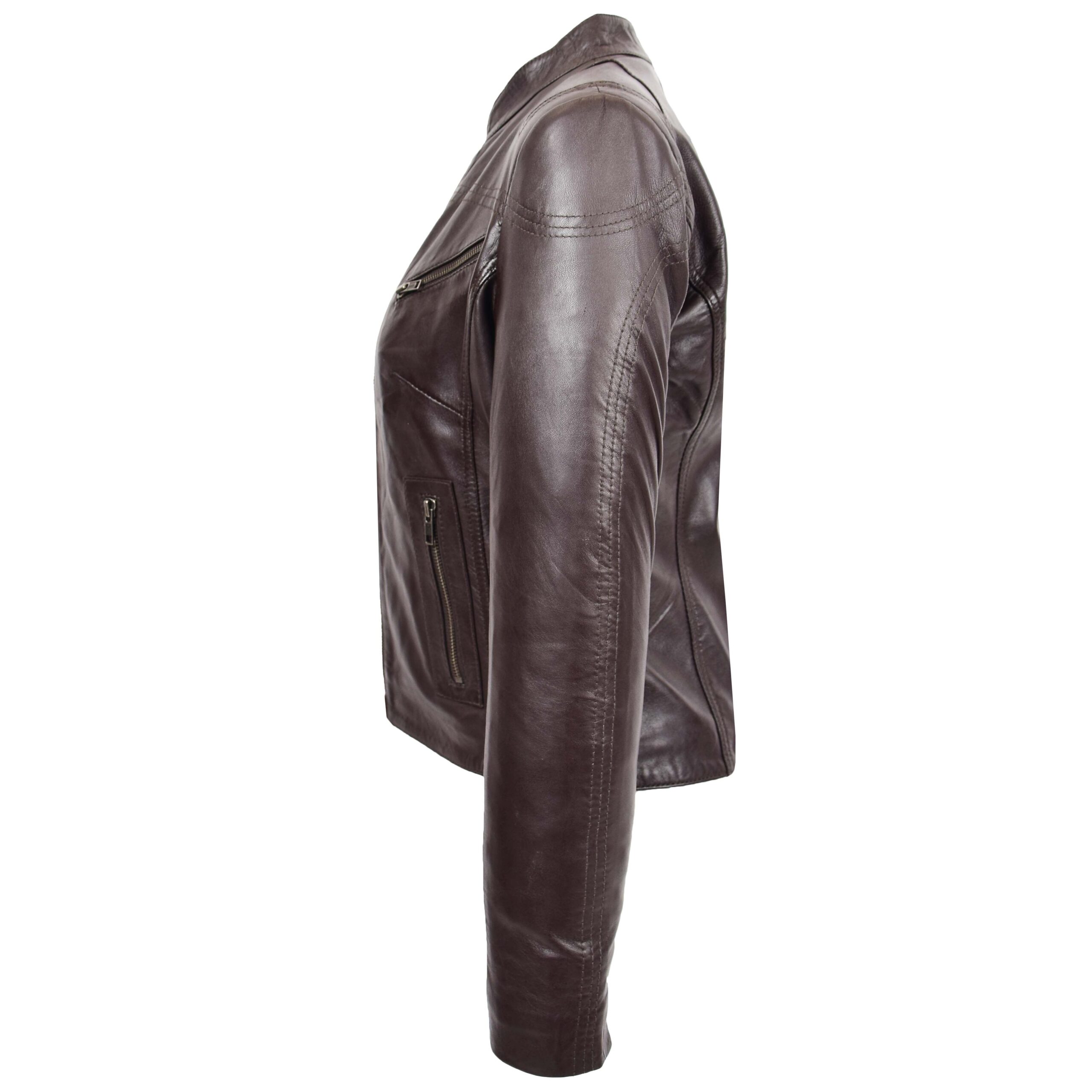 BUNERI Veste Femme Cuir Col Montant Marron – Image 5