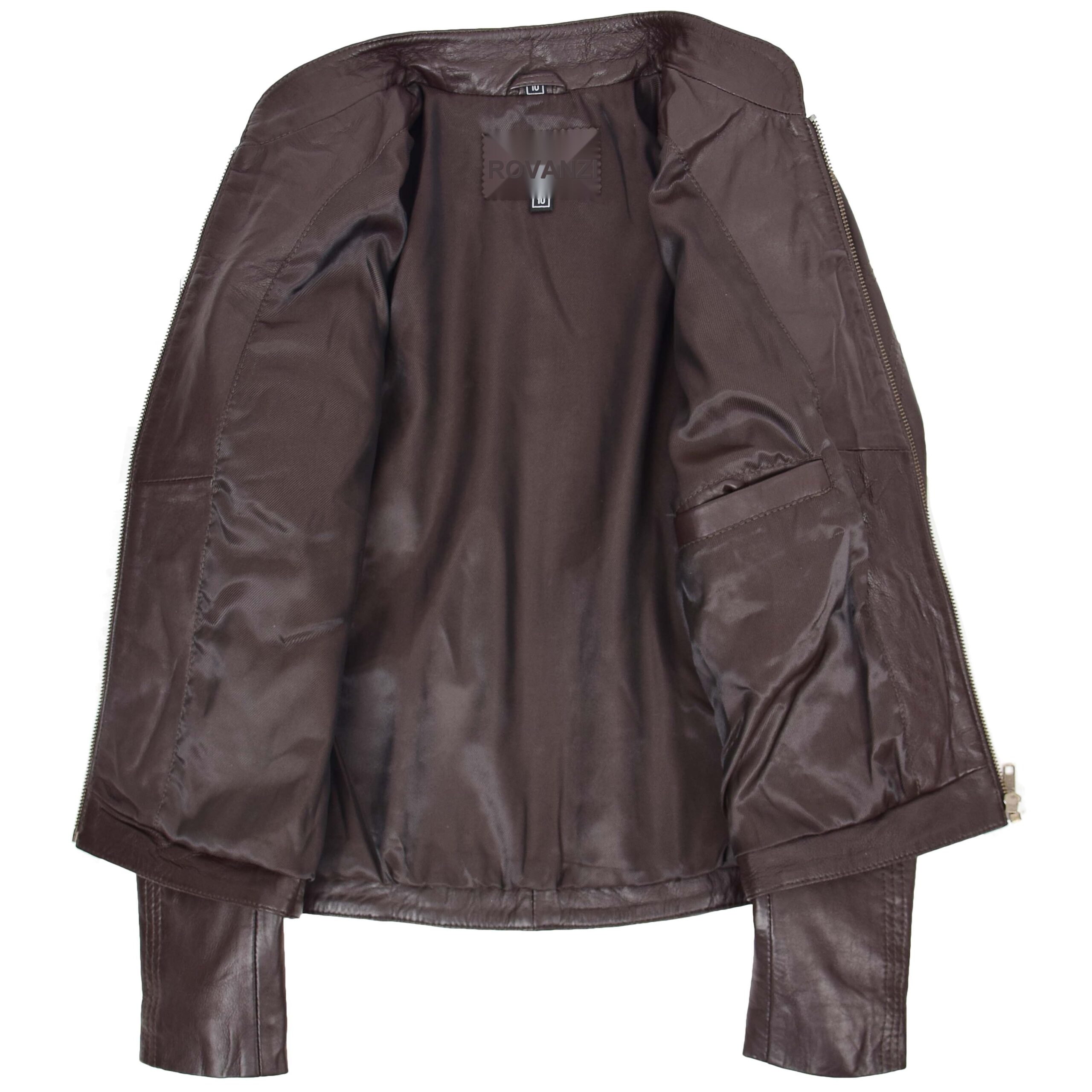 BUNERI Veste Femme Cuir Col Montant Marron – Image 6