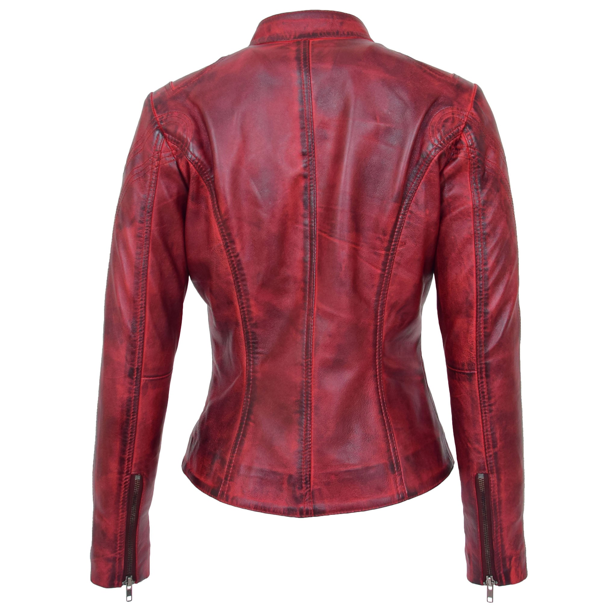BUNERI Veste en Cuir Col Montant pour Femme Rouge Brûlé – Image 2