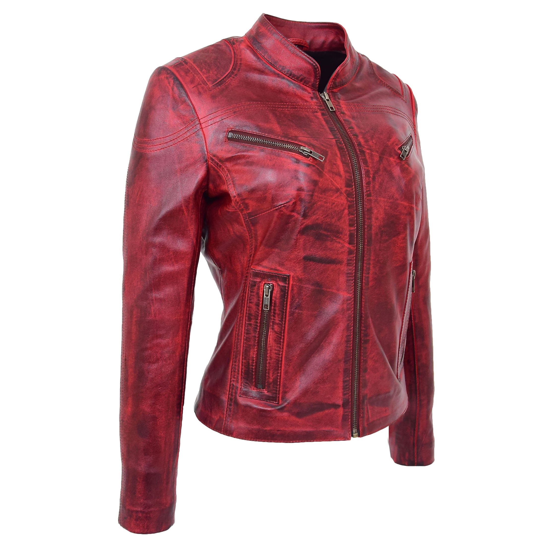 BUNERI Veste en Cuir Col Montant pour Femme Rouge Brûlé – Image 4