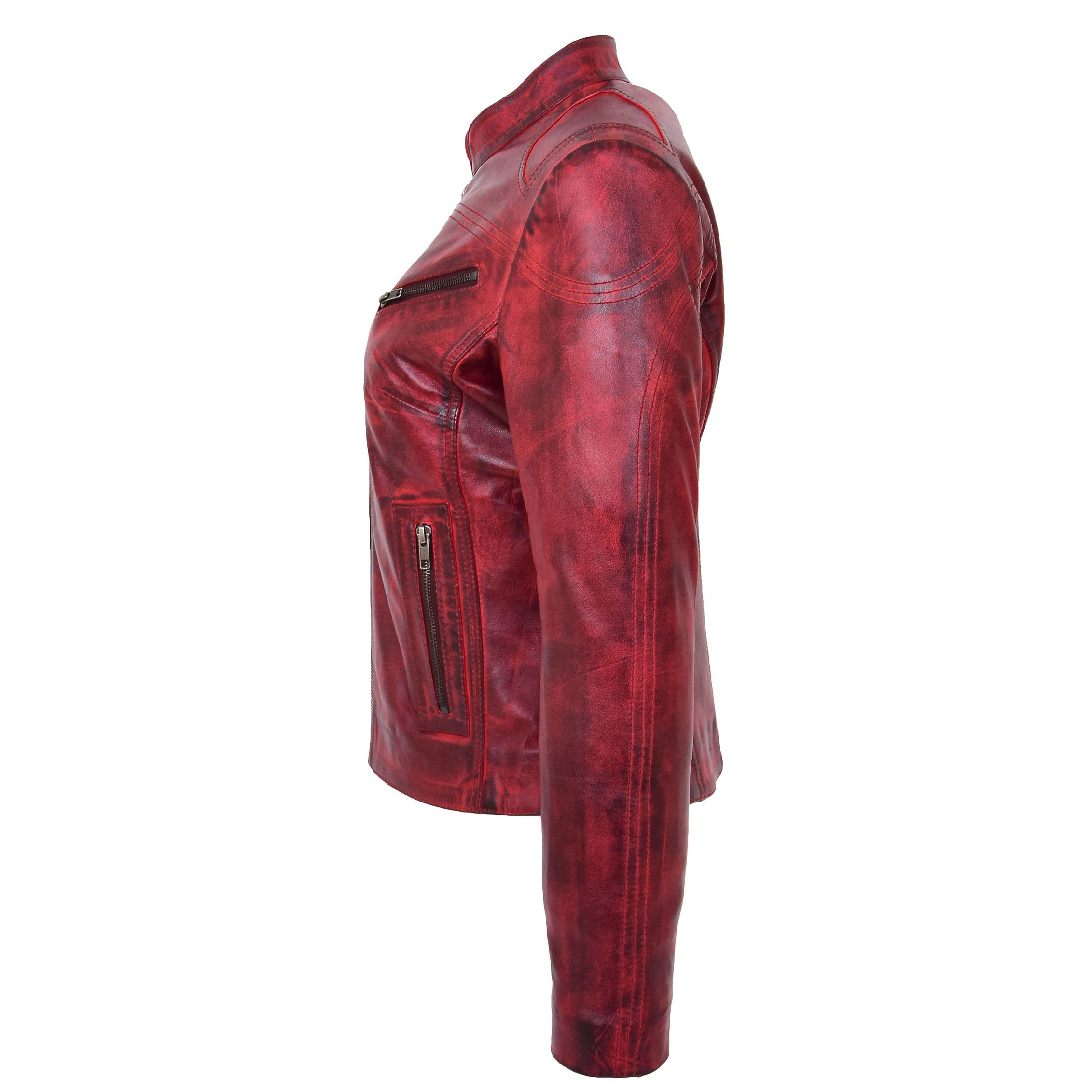 BUNERI Veste en Cuir Col Montant pour Femme Rouge Brûlé – Image 5