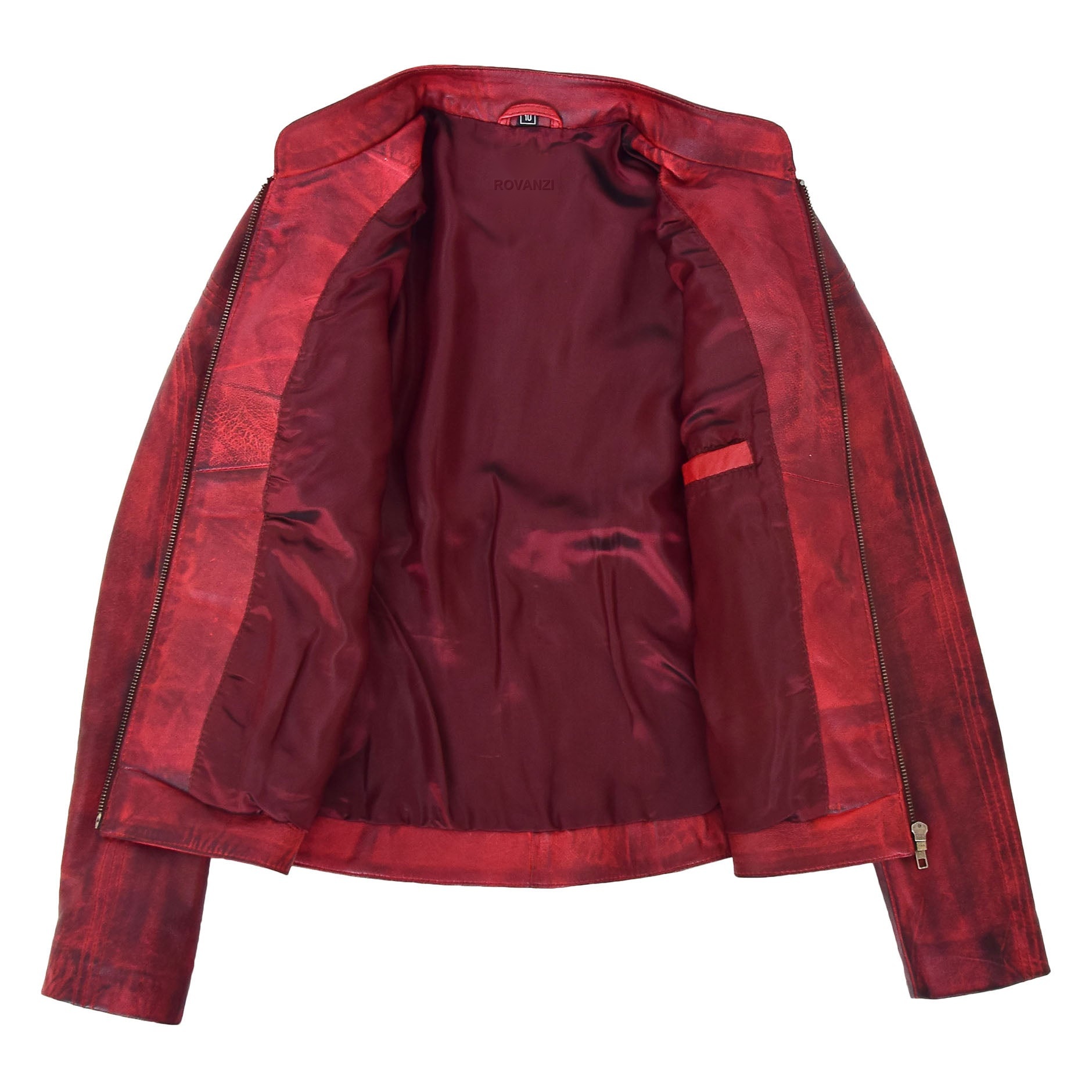 BUNERI Veste en Cuir Col Montant pour Femme Rouge Brûlé – Image 6