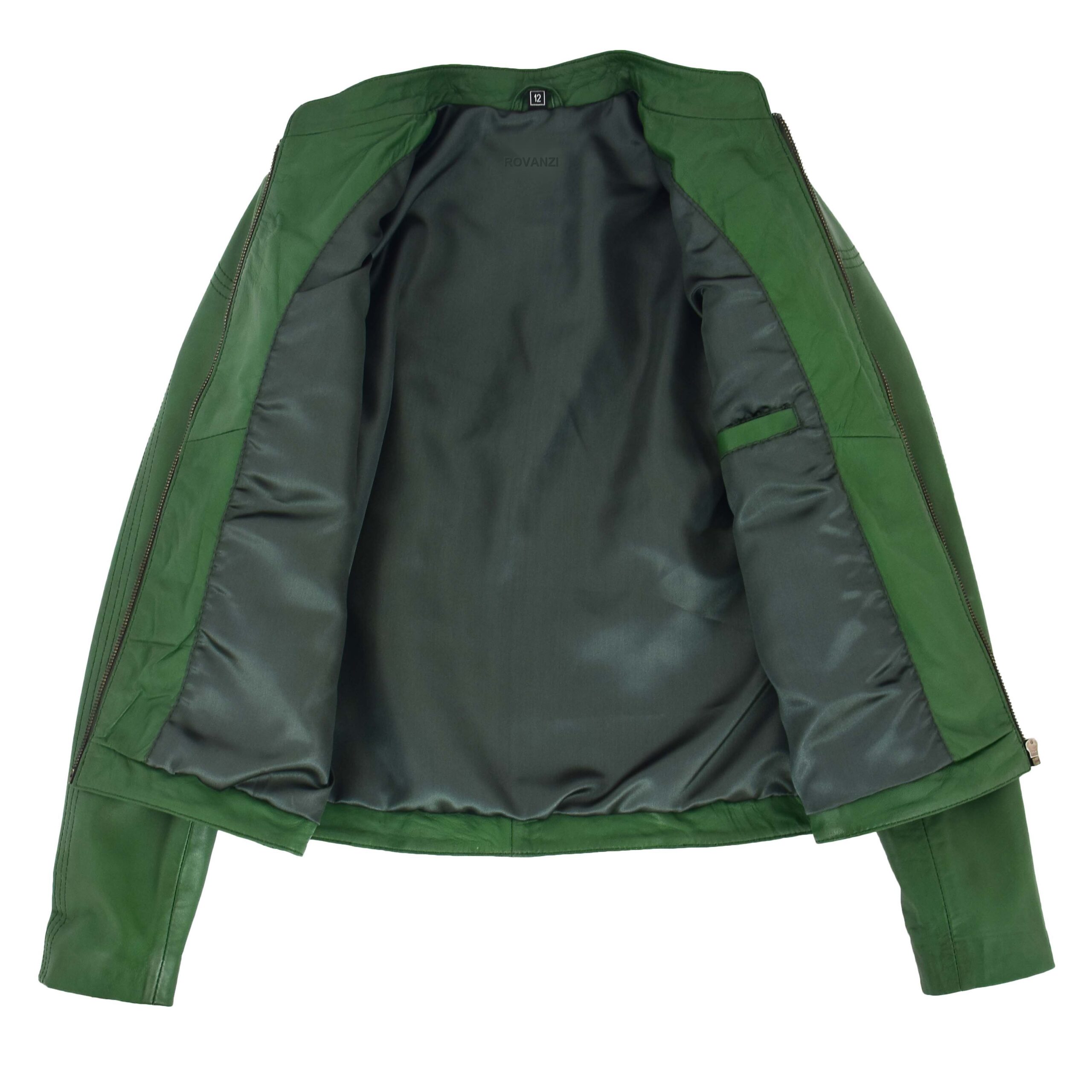 BUNERI Blouson Biker en Cuir Vert pour Femme Col Montant – Image 6
