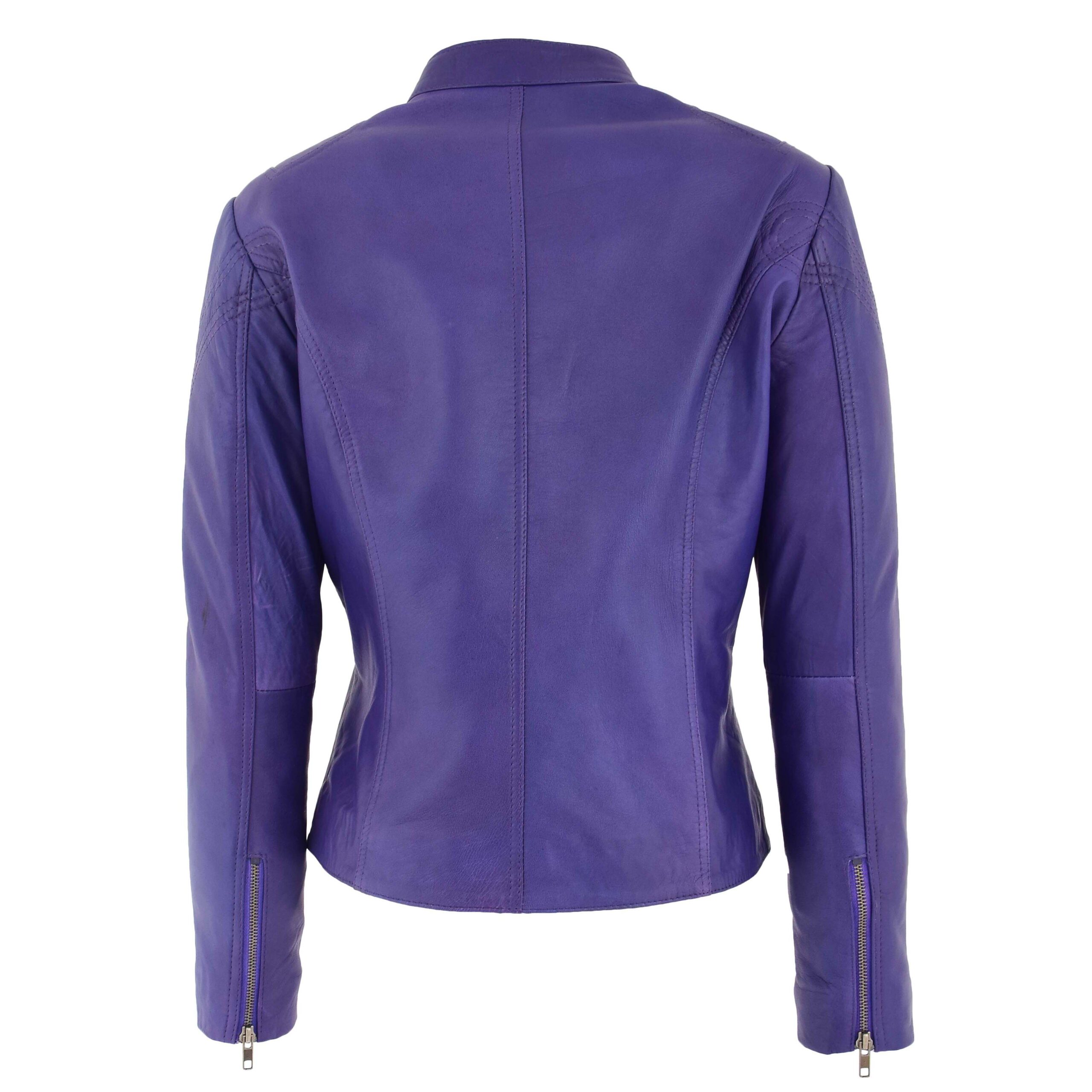 BUNERI Veste en Cuir Violette pour Femme à Col Montant – Image 2
