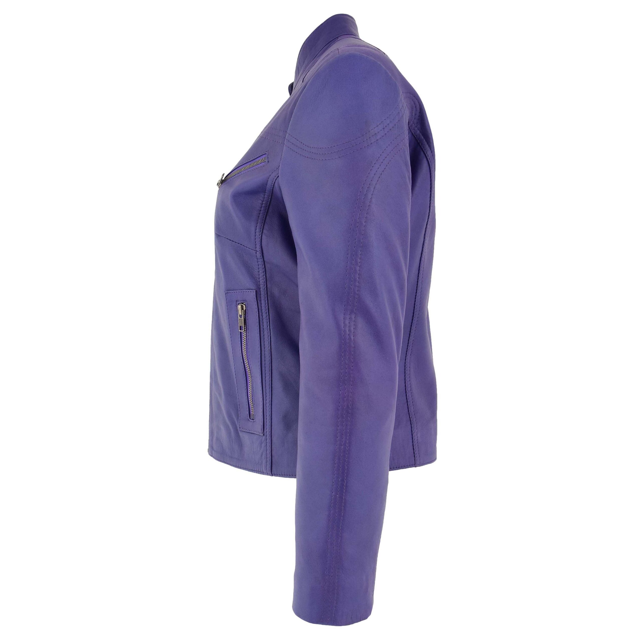 BUNERI Veste en Cuir Violette pour Femme à Col Montant – Image 6