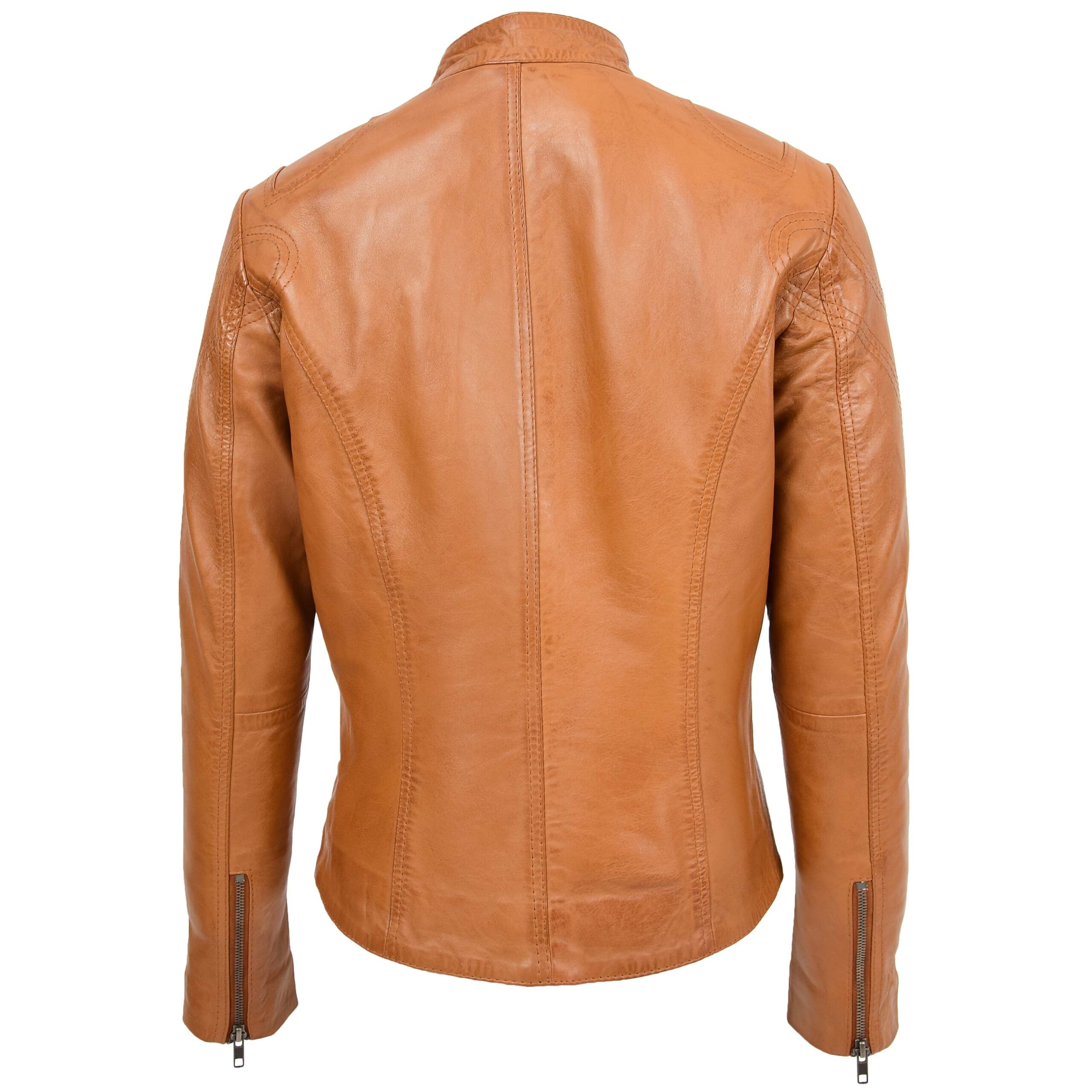 BUNERI Veste en Cuir Col Montant pour Femme Tan – Image 2