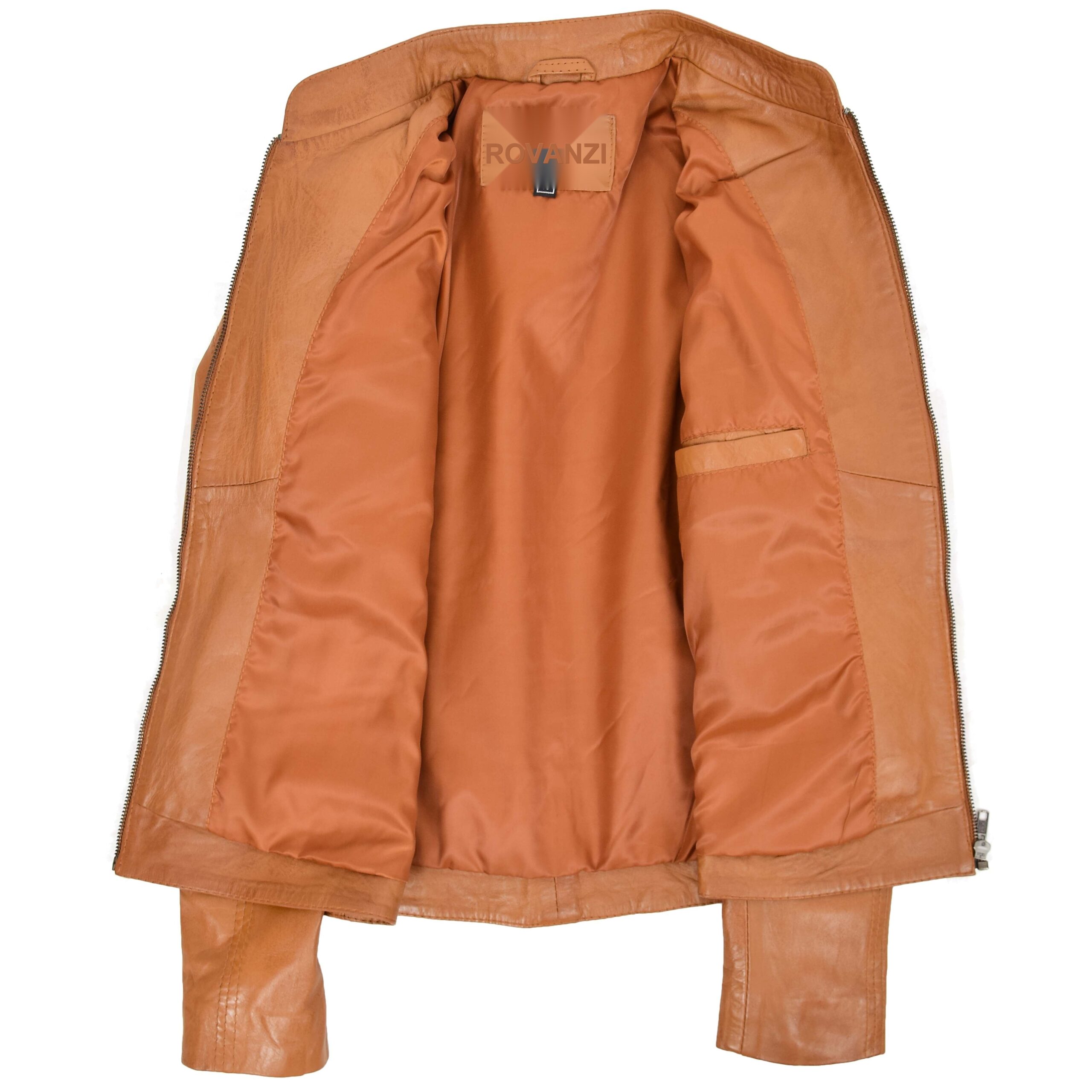 BUNERI Veste en Cuir Col Montant pour Femme Tan – Image 6