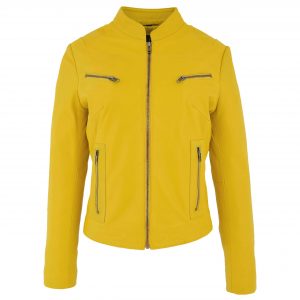 BUNERI Cuir Becky Jaune Col Montant Femme