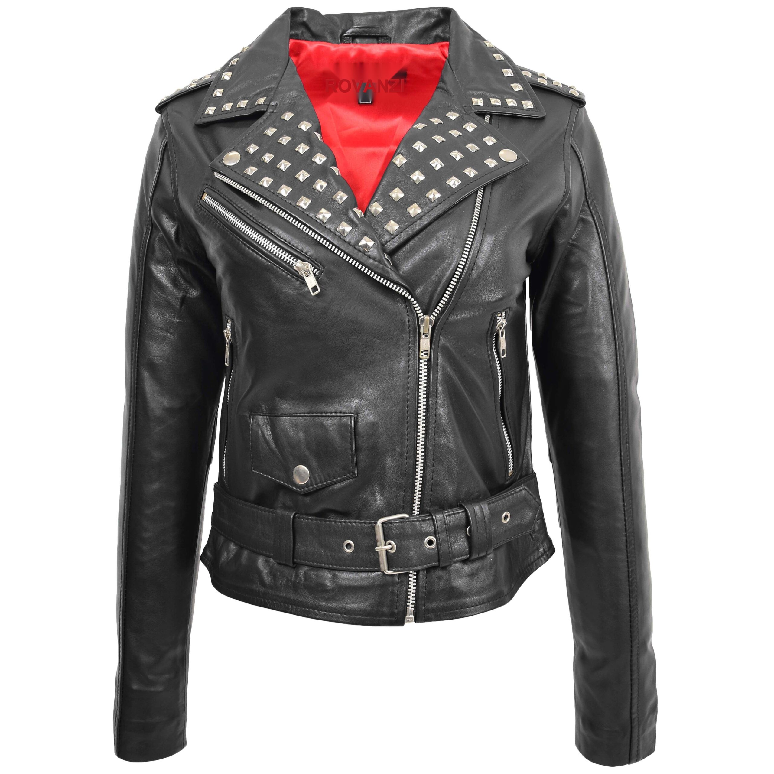 BUNERI Veste Femme Cuir Cloute Style Brando Noire