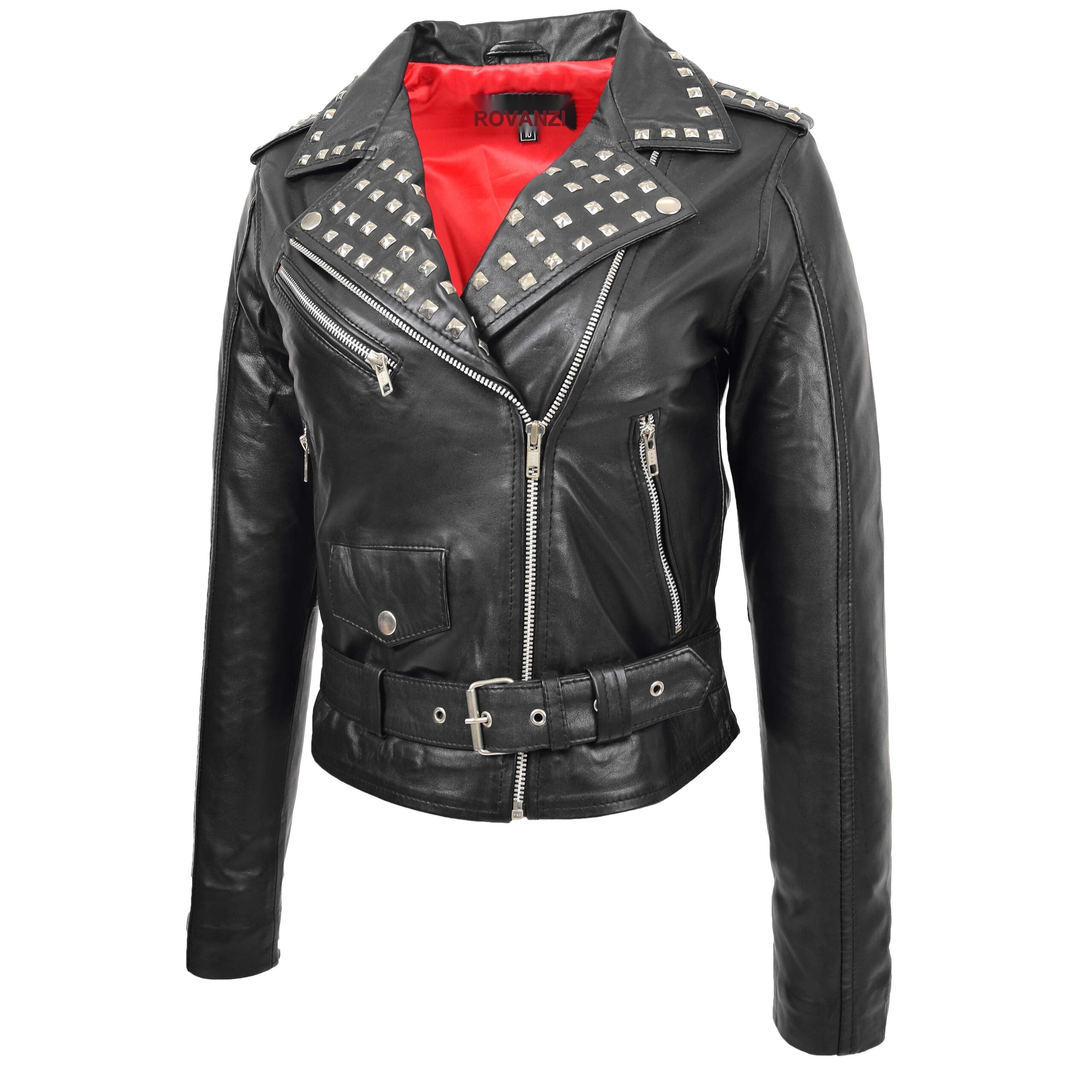BUNERI Veste Femme Cuir Cloute Style Brando Noire – Image 4
