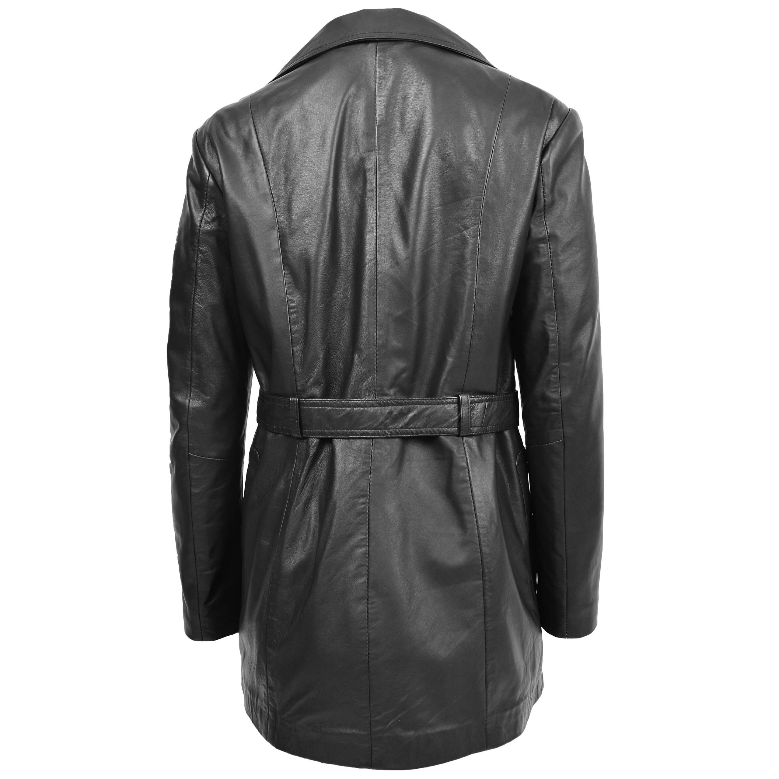 BUNERI Trench en Cuir pour Femme Shania Noir avec Ceinture – Image 2