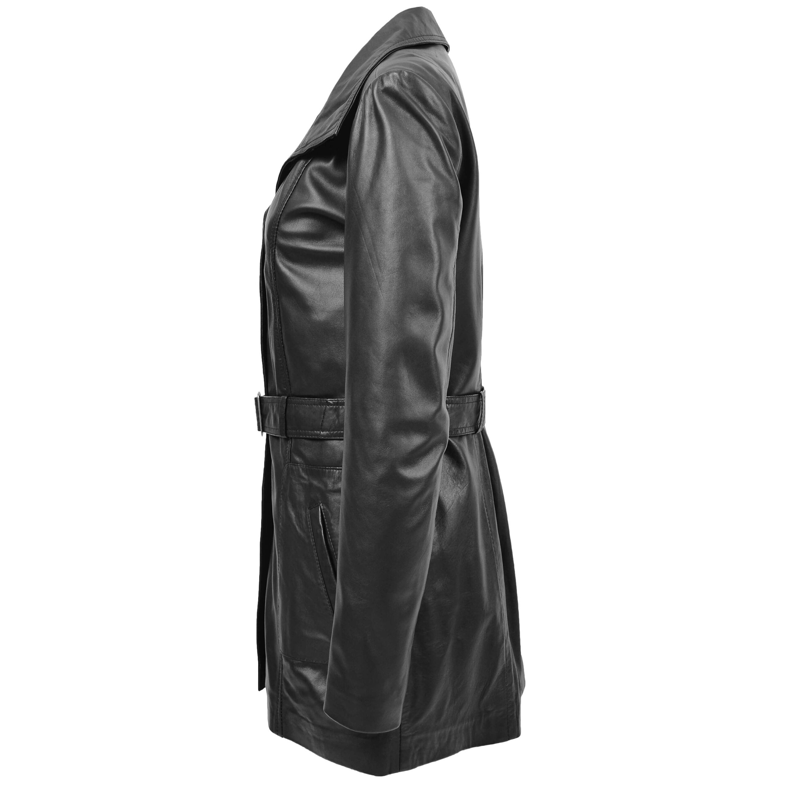 BUNERI Trench en Cuir pour Femme Shania Noir avec Ceinture – Image 5