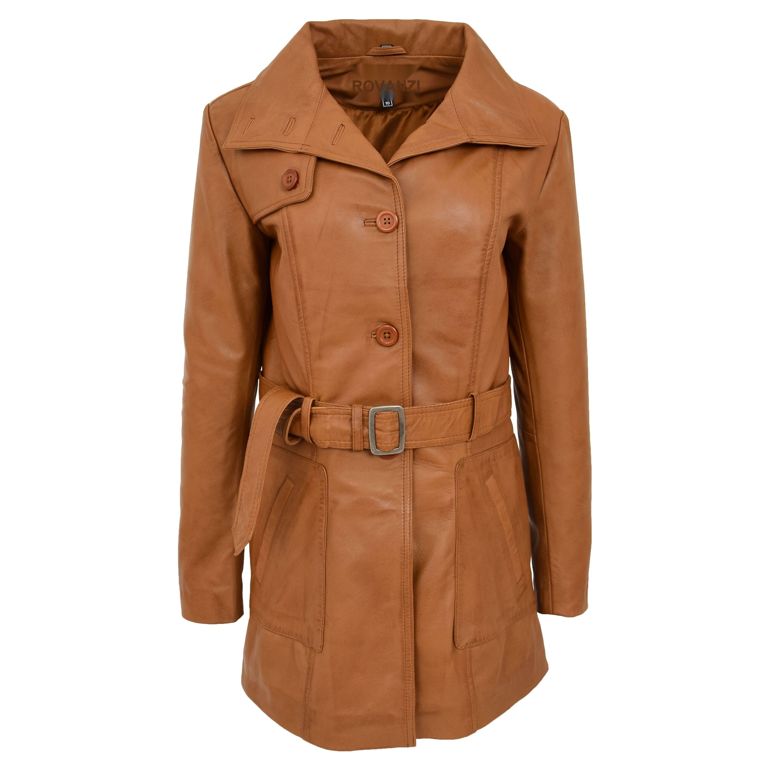 BUNERI Trench en Cuir pour Femme Shania Beige avec Ceinture
