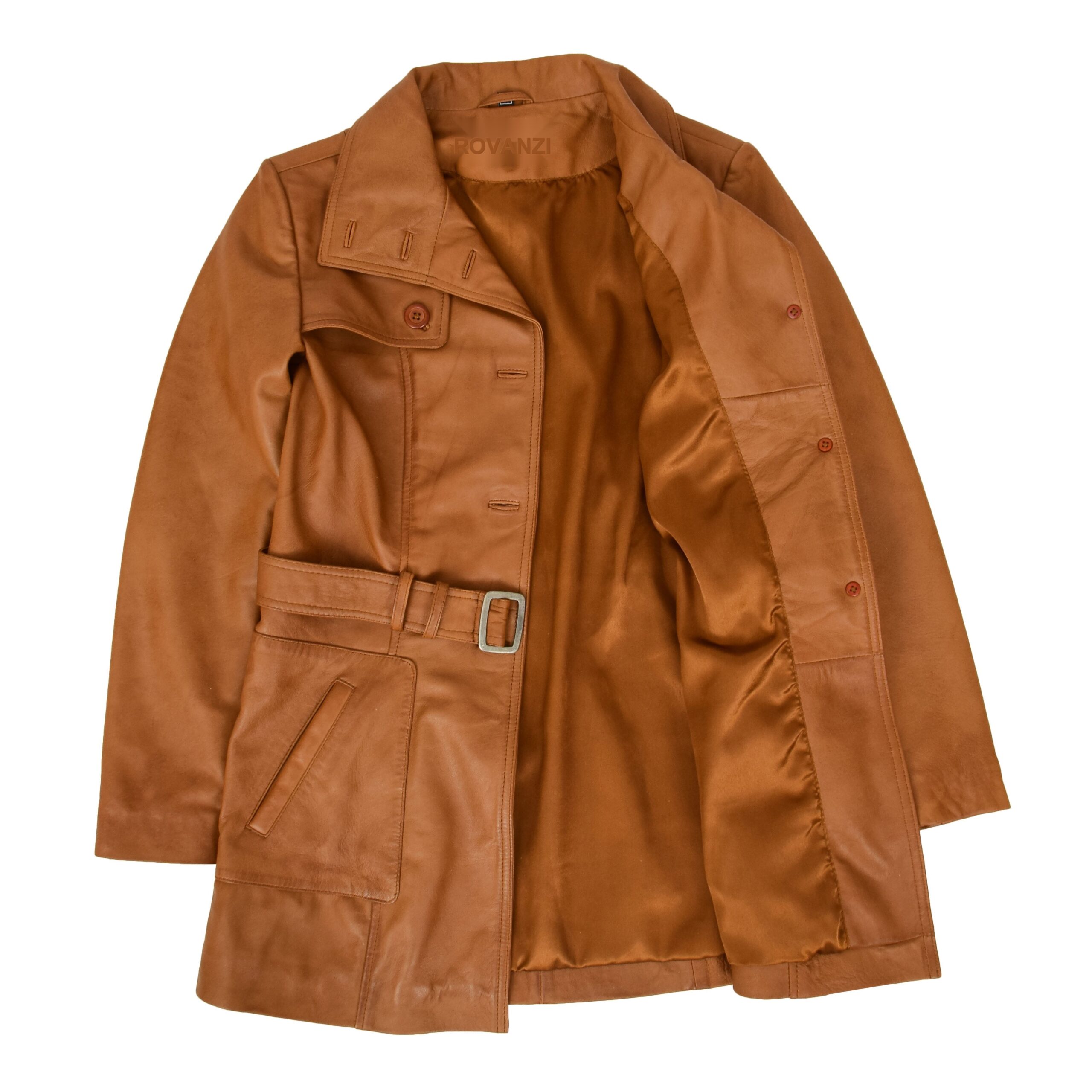 BUNERI Trench en Cuir pour Femme Shania Beige avec Ceinture – Image 7