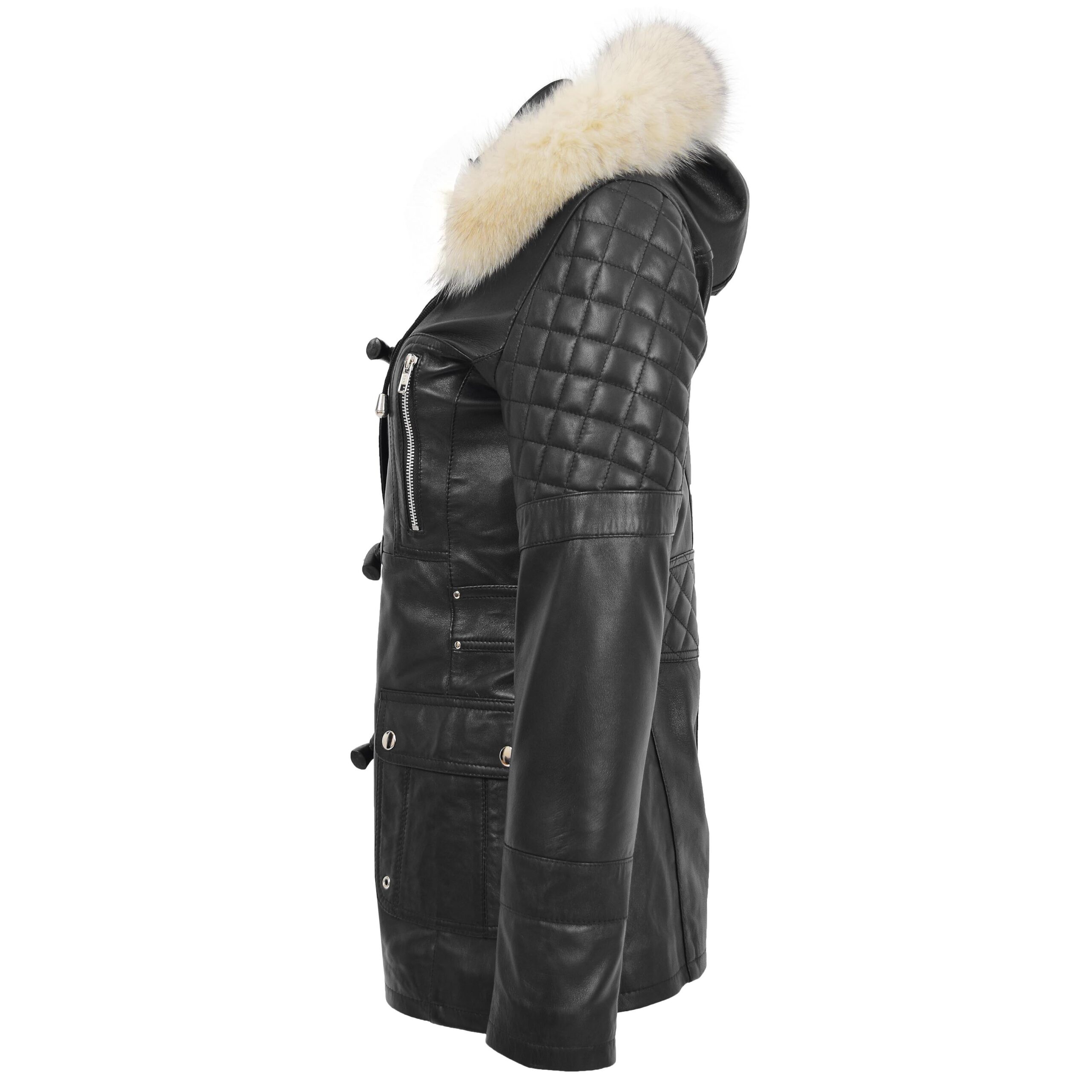 BUNERI Manteau en Cuir Style Duffle Original pour Femme Noir – Image 5