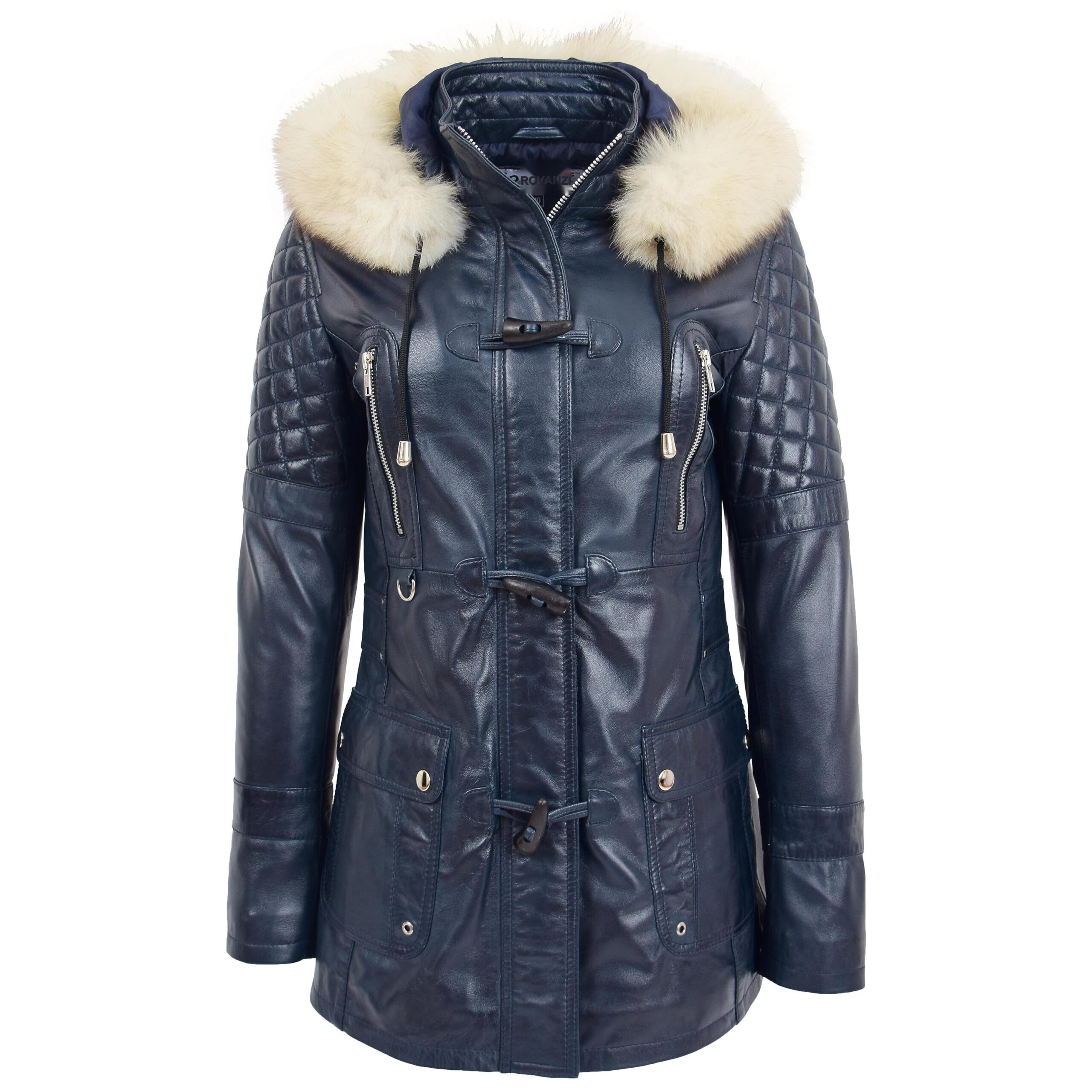 BUNERI Cuir Ariel Bleu Style Duffle Femme