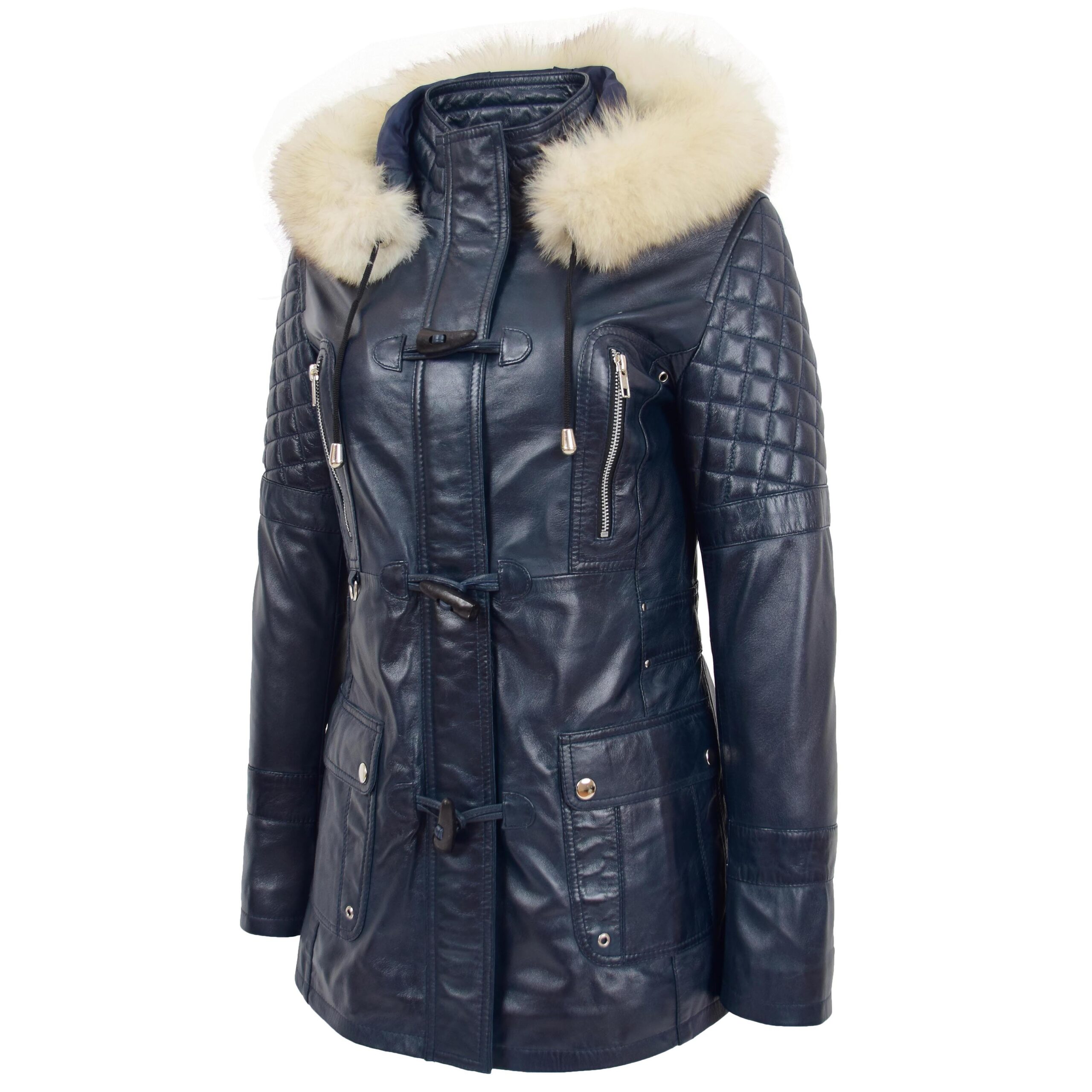 BUNERI Cuir Ariel Bleu Style Duffle Femme – Image 4