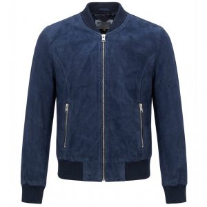 BUNERI Blouson Bomber en Daim Bleu pour Femme Style MA-1