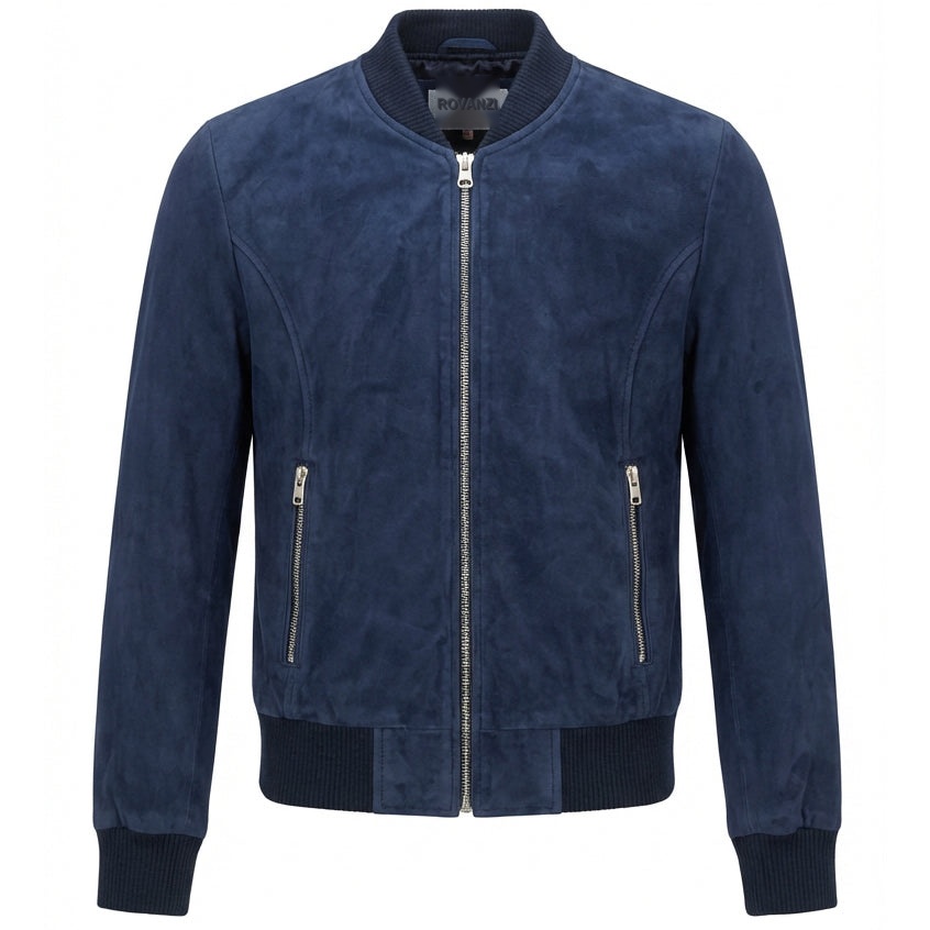 BUNERI Blouson Bomber en Daim Bleu pour Femme Style MA-1