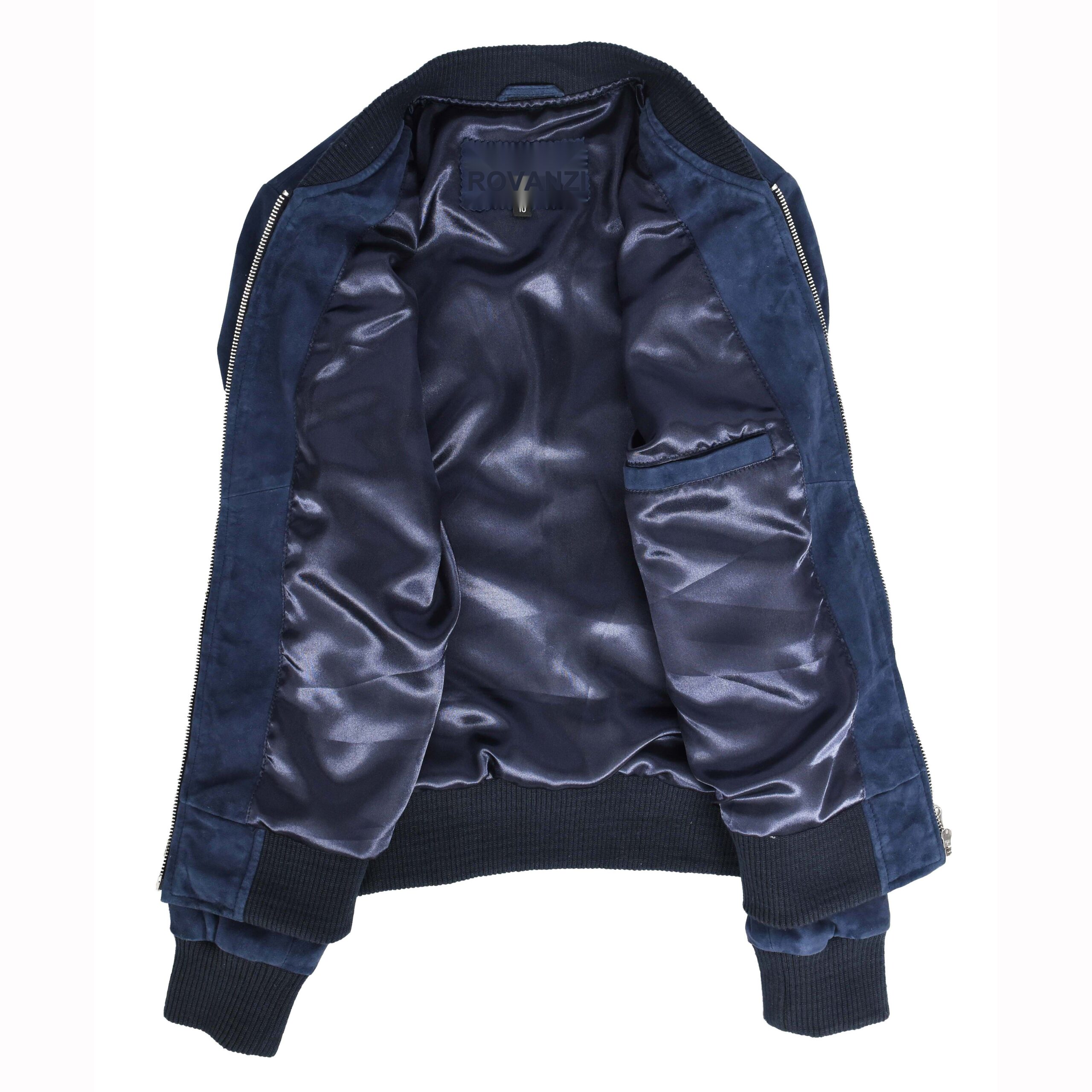 BUNERI Blouson Bomber en Daim Bleu pour Femme Style MA-1 – Image 5