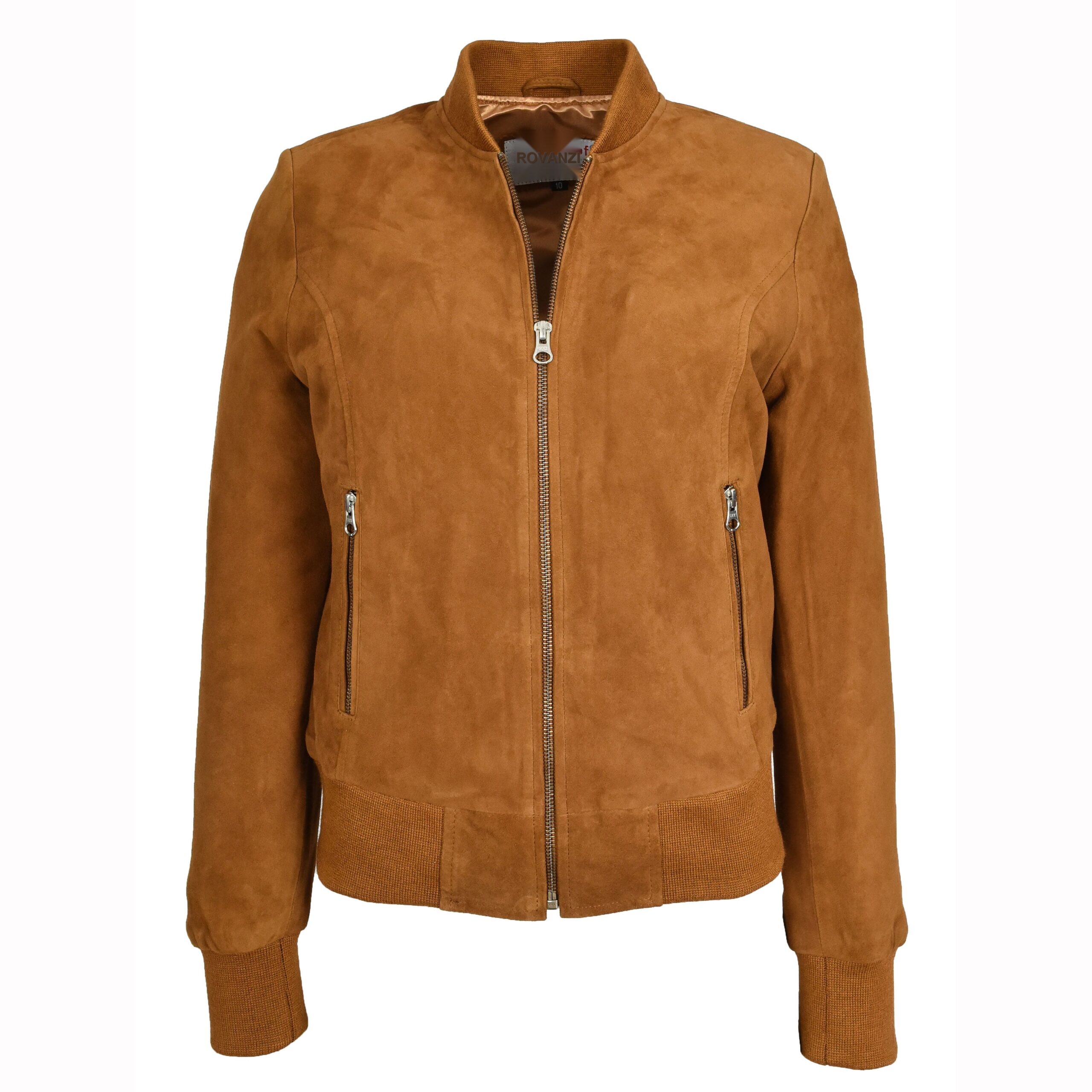 BUNERI Blouson Bomber MA-1 en Daim de Chèvre Véritable Cognac pour Femme