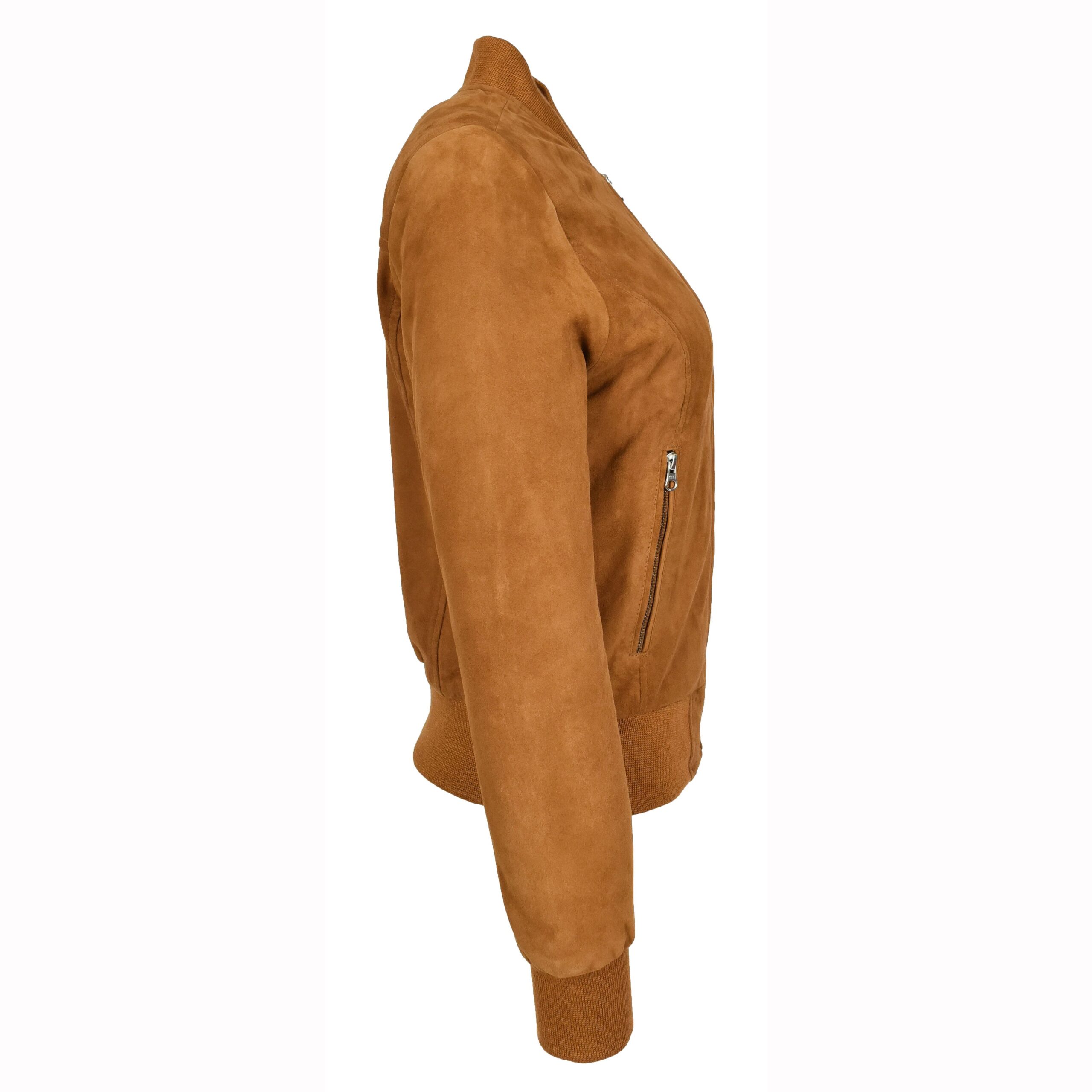 BUNERI Blouson Bomber MA-1 en Daim de Chèvre Véritable Cognac pour Femme – Image 4