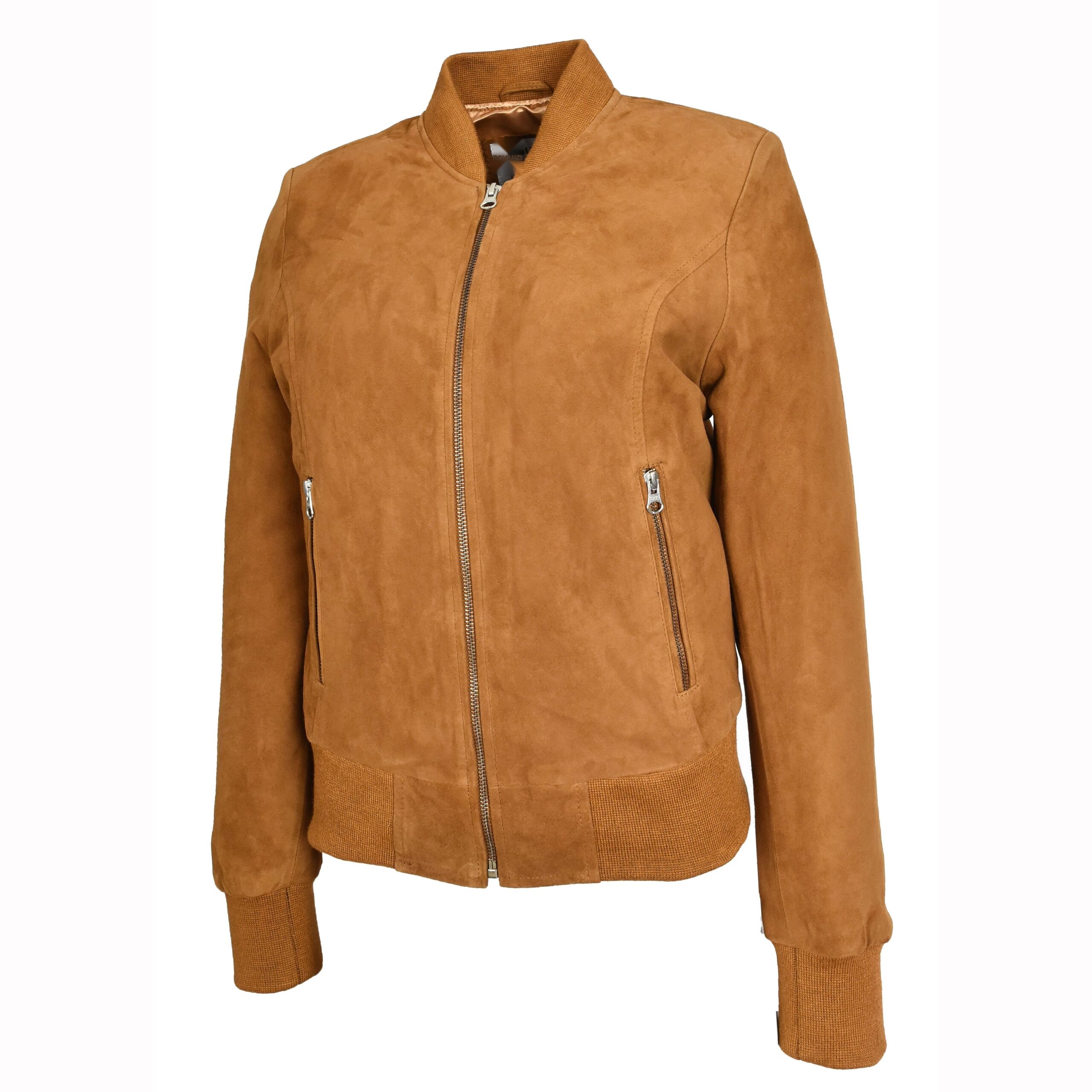 BUNERI Blouson Bomber MA-1 en Daim de Chèvre Véritable Cognac pour Femme – Image 5