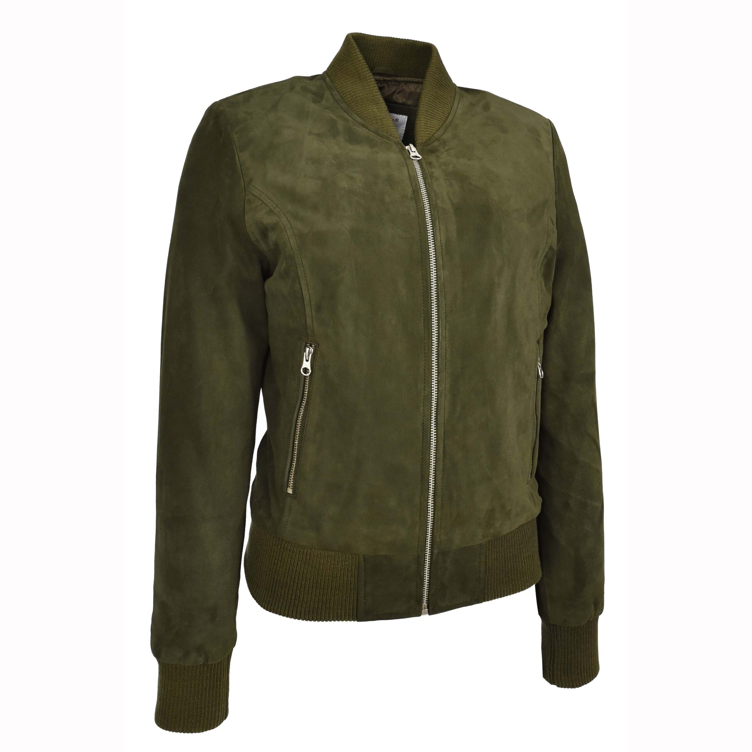 BUNERI Blouson Bomber MA-1 en Suède de Chèvre Vert Kaki pour Femme – Image 4