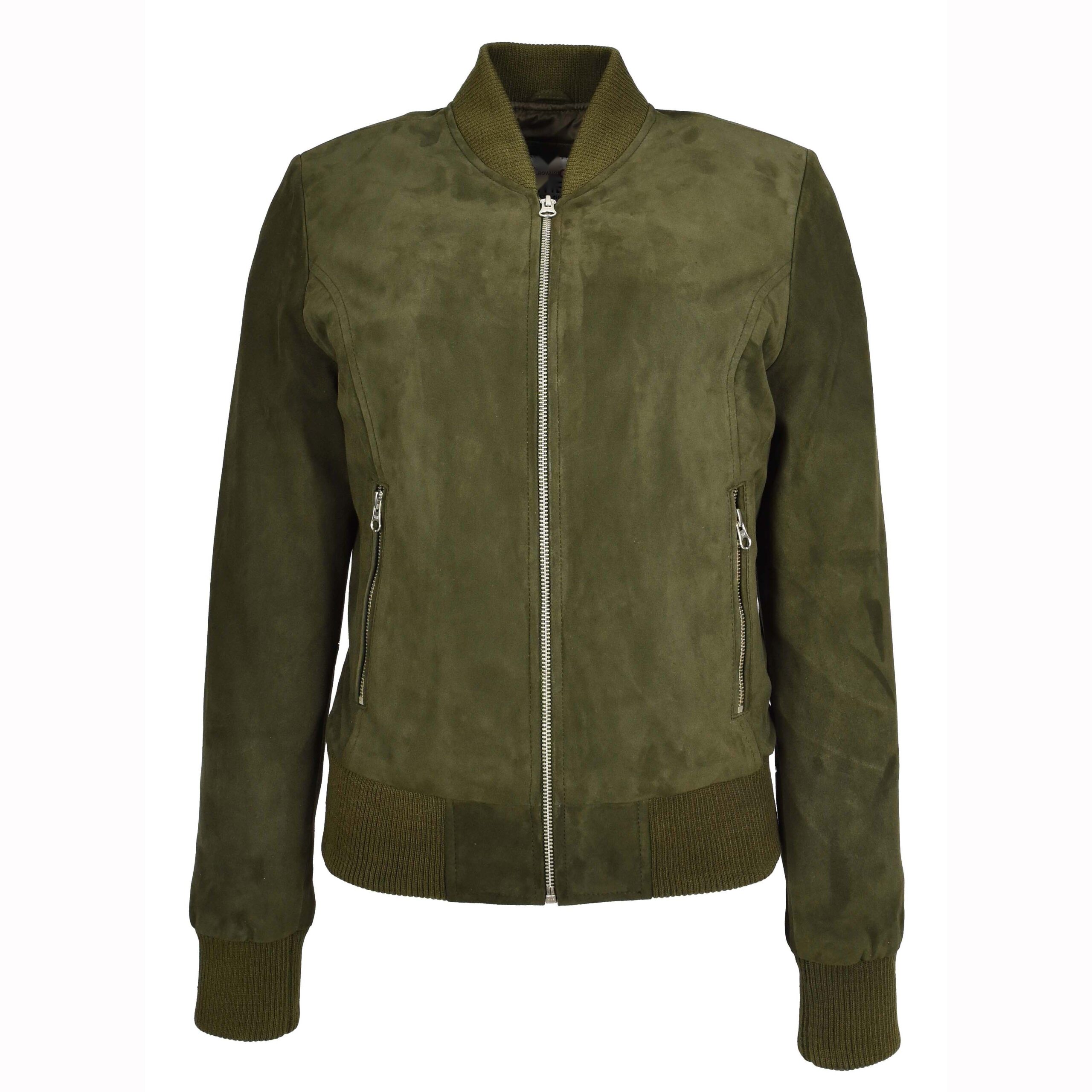 BUNERI Blouson Bomber MA-1 en Suède de Chèvre Vert Kaki pour Femme – Image 6