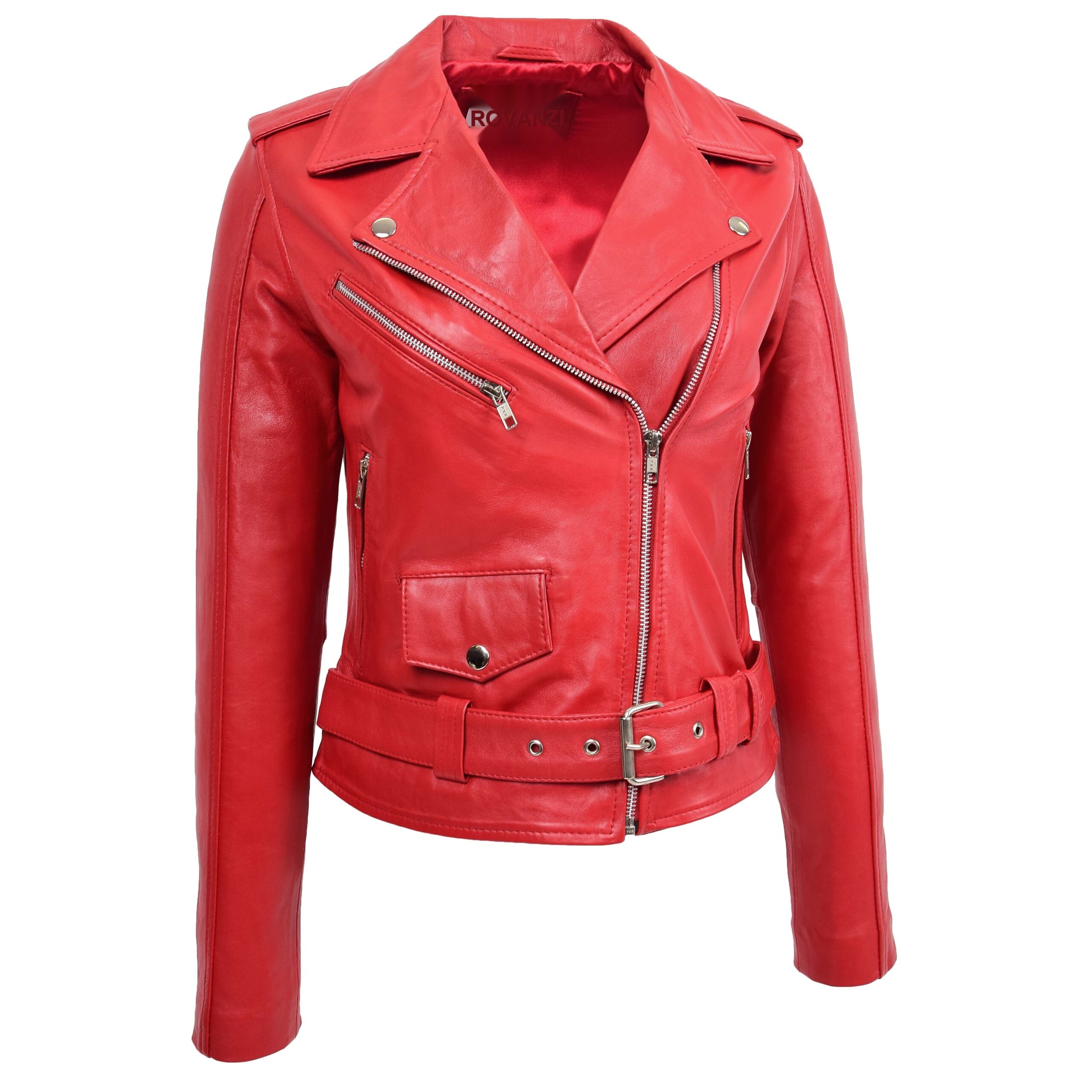 BUNERI Veste Biker en Cuir Style Brando pour Femme Rouge – Image 3