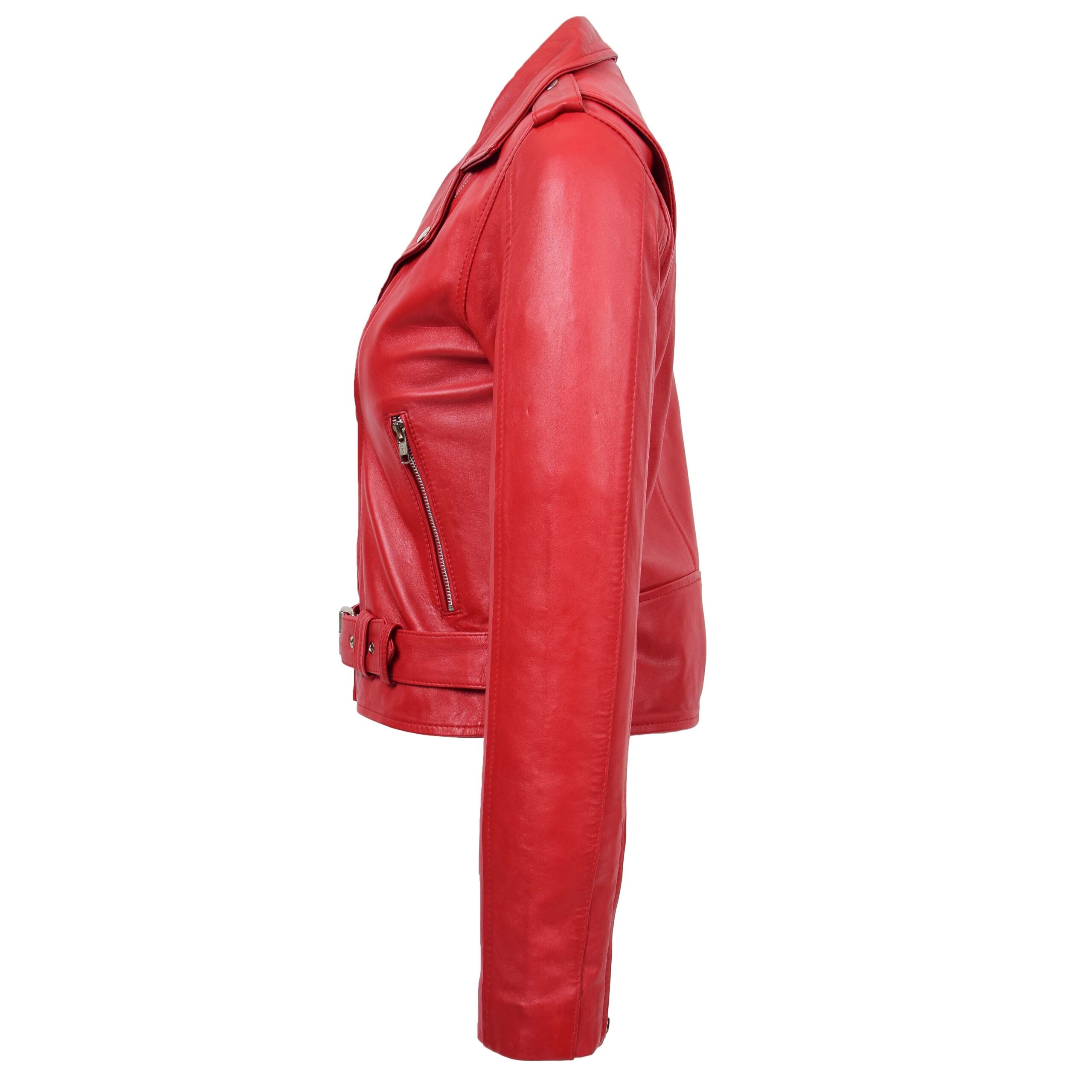 BUNERI Veste Biker en Cuir Style Brando pour Femme Rouge – Image 5