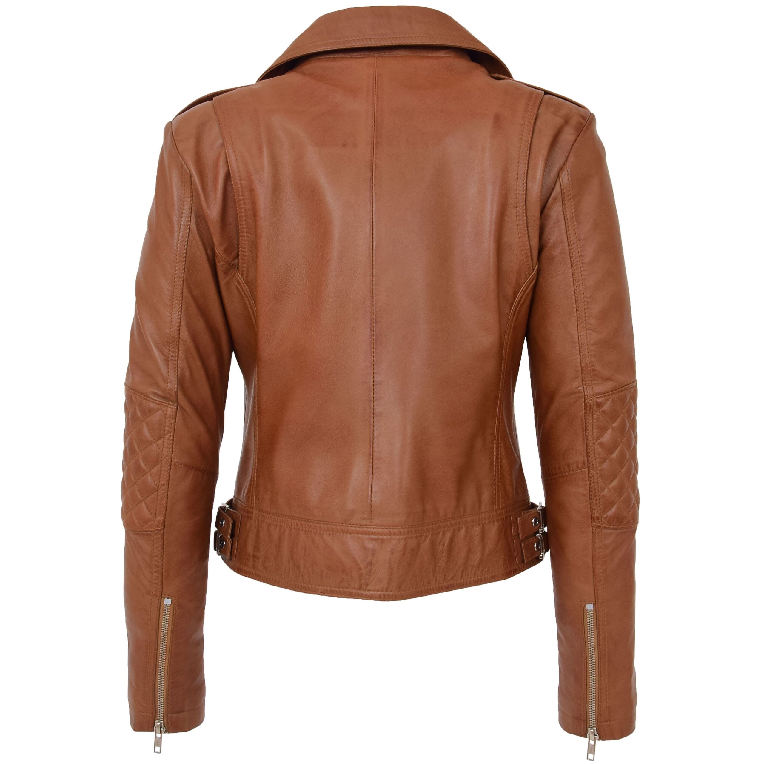 BUNERI Blouson Biker en Cuir Tan pour Femme Zip Croisé – Image 2